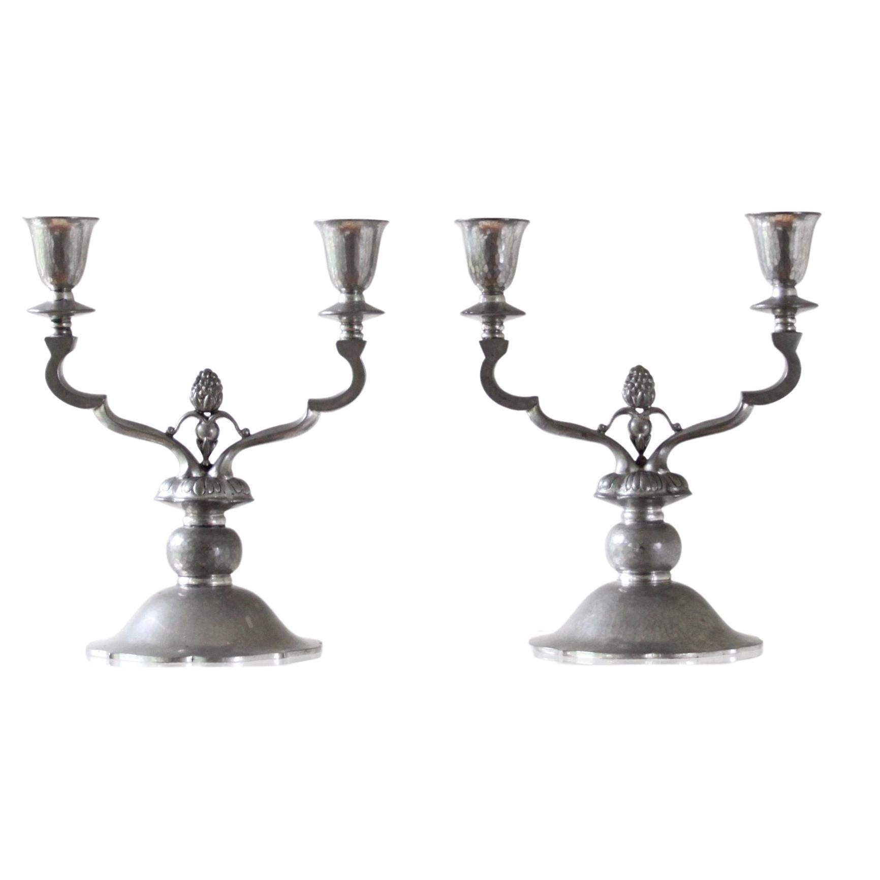 Early and Rare Pair of Candelabras, Just Andersen, Denmark 1930 For Sale