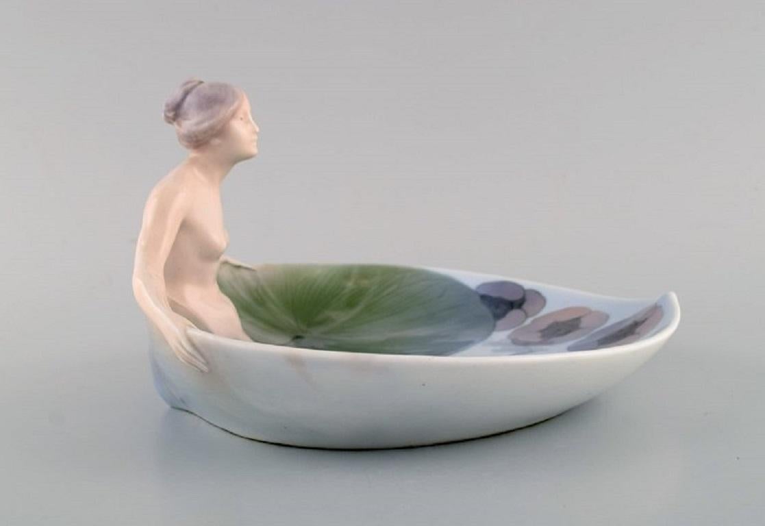 Danish Early and Rare Royal Copenhagen Art Nouveau Dish with Nude Female Figure For Sale