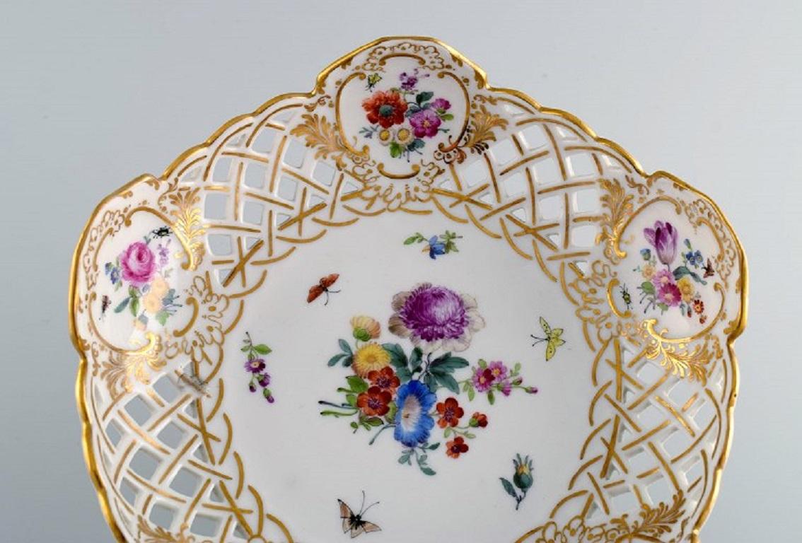 Hand-Painted Early and Rare Royal Copenhagen Compote in Openwork Porcelain, Museum Quality For Sale