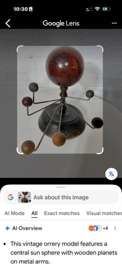 Early Antique 6 Planet Orrery large wood RED SUN.