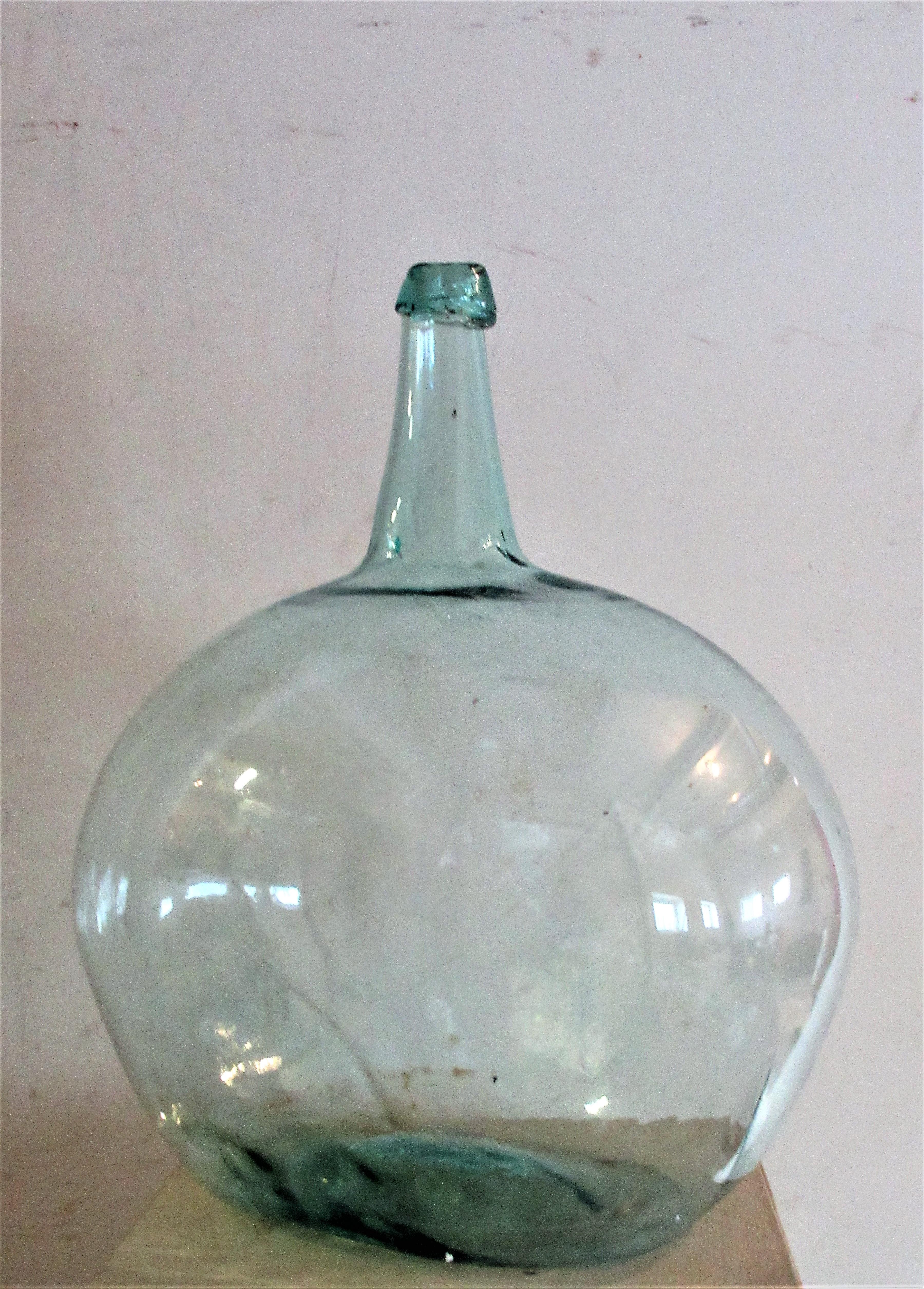 Early Antique American Aqua Blown Glass Demijohn Bottle In Good Condition In Rochester, NY