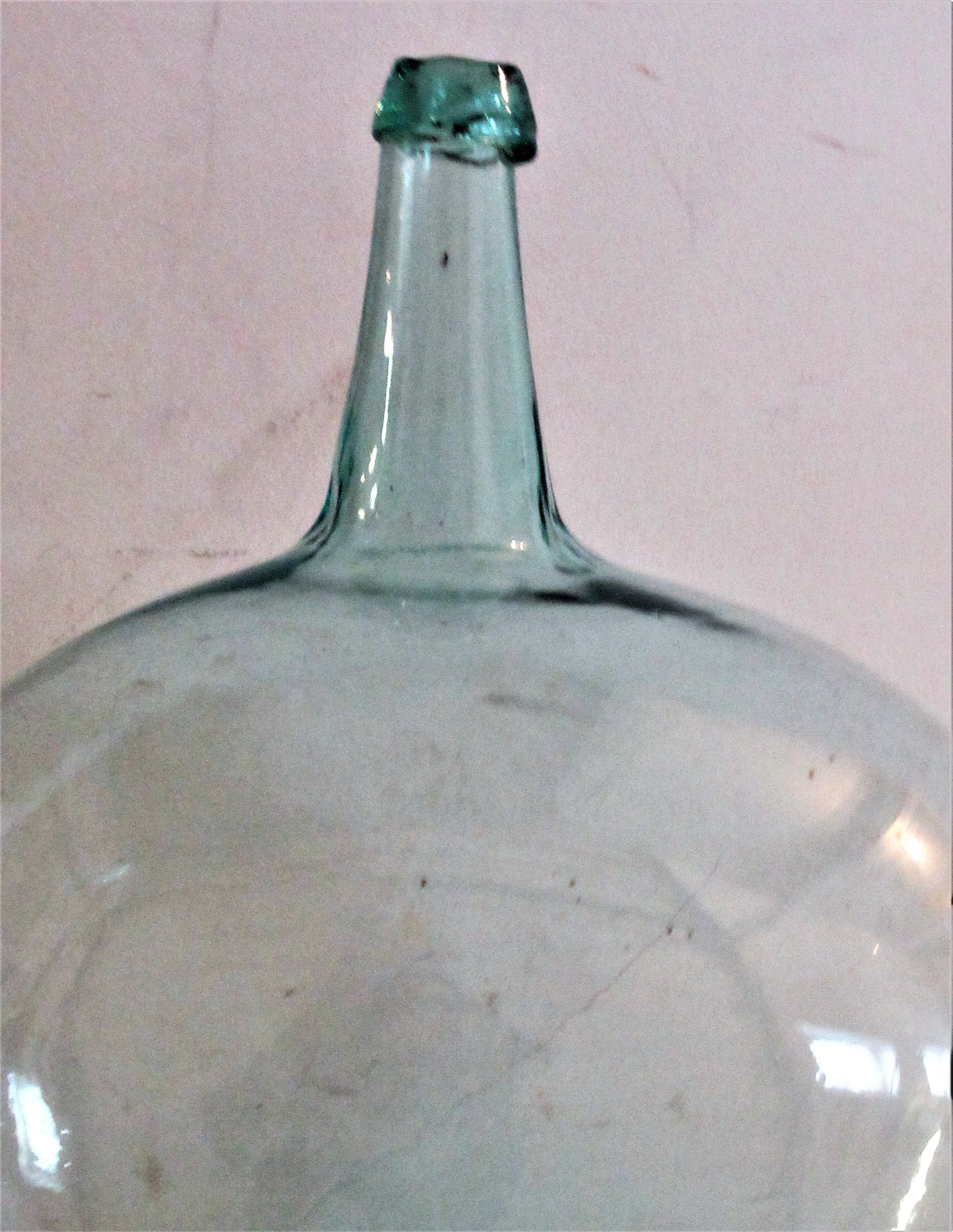 19th Century Early Antique American Aqua Blown Glass Demijohn Bottle