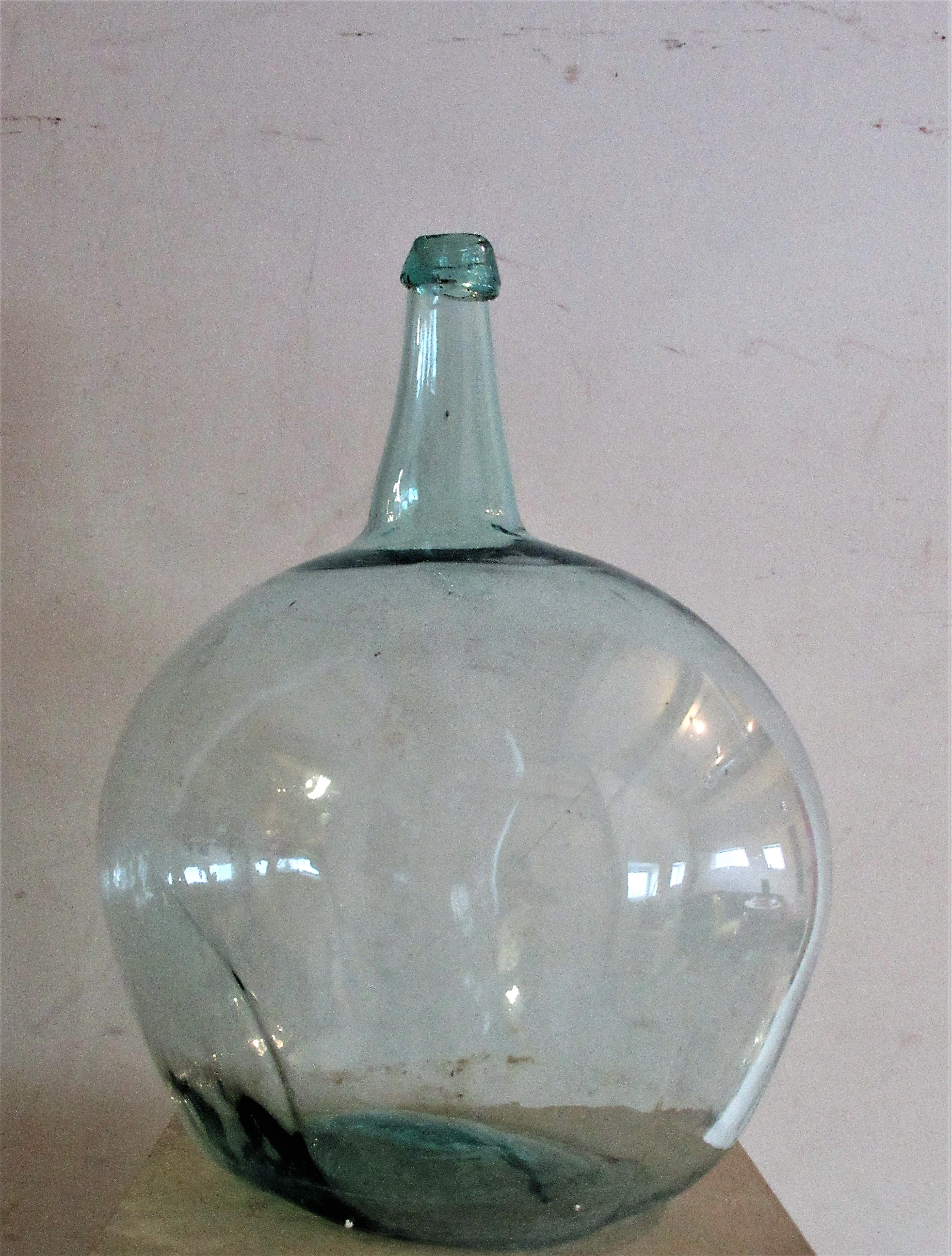 Early Antique American Aqua Blown Glass Demijohn Bottle 1
