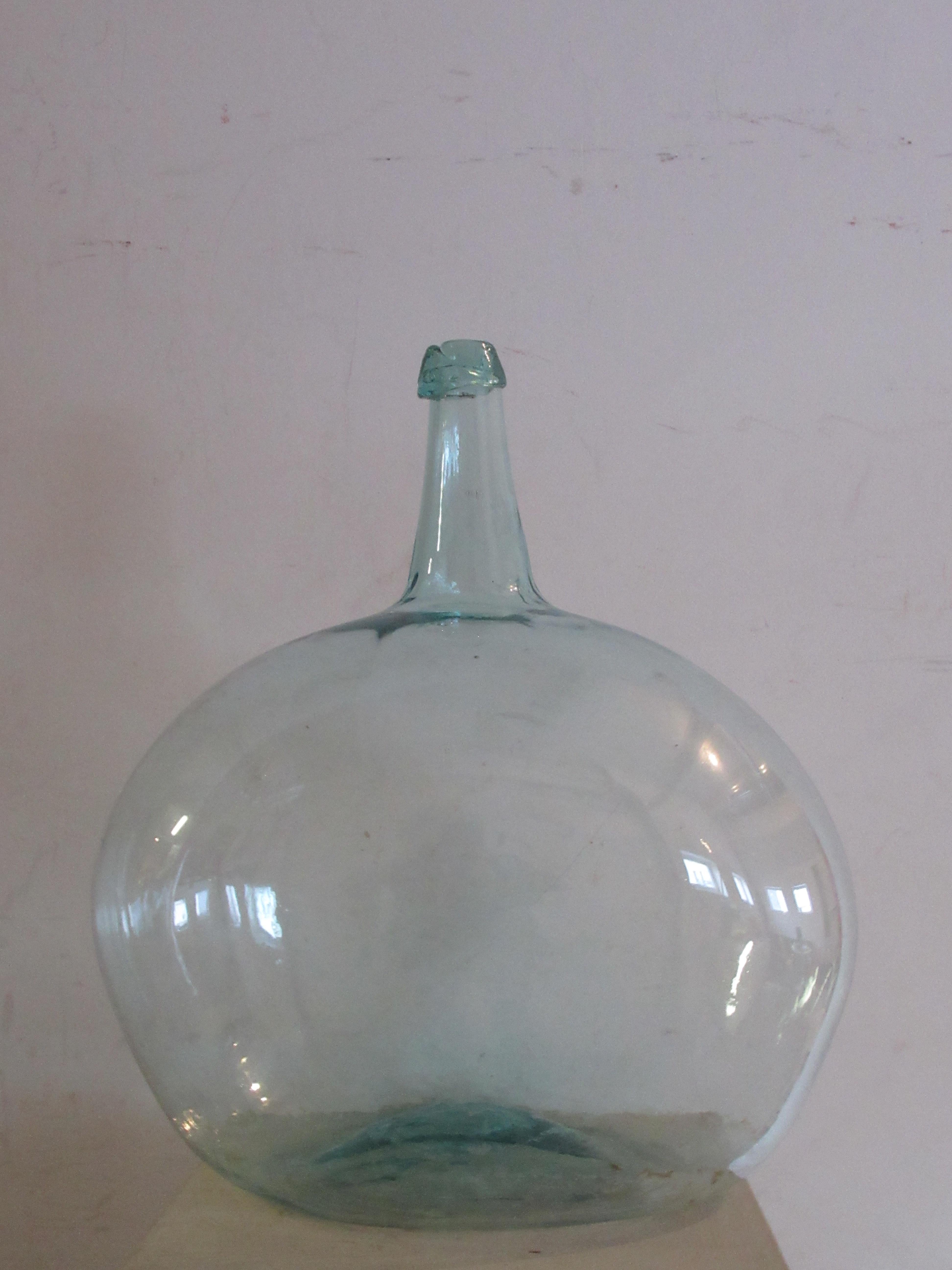 Early Antique American Aqua Blown Glass Demijohn Bottle 4