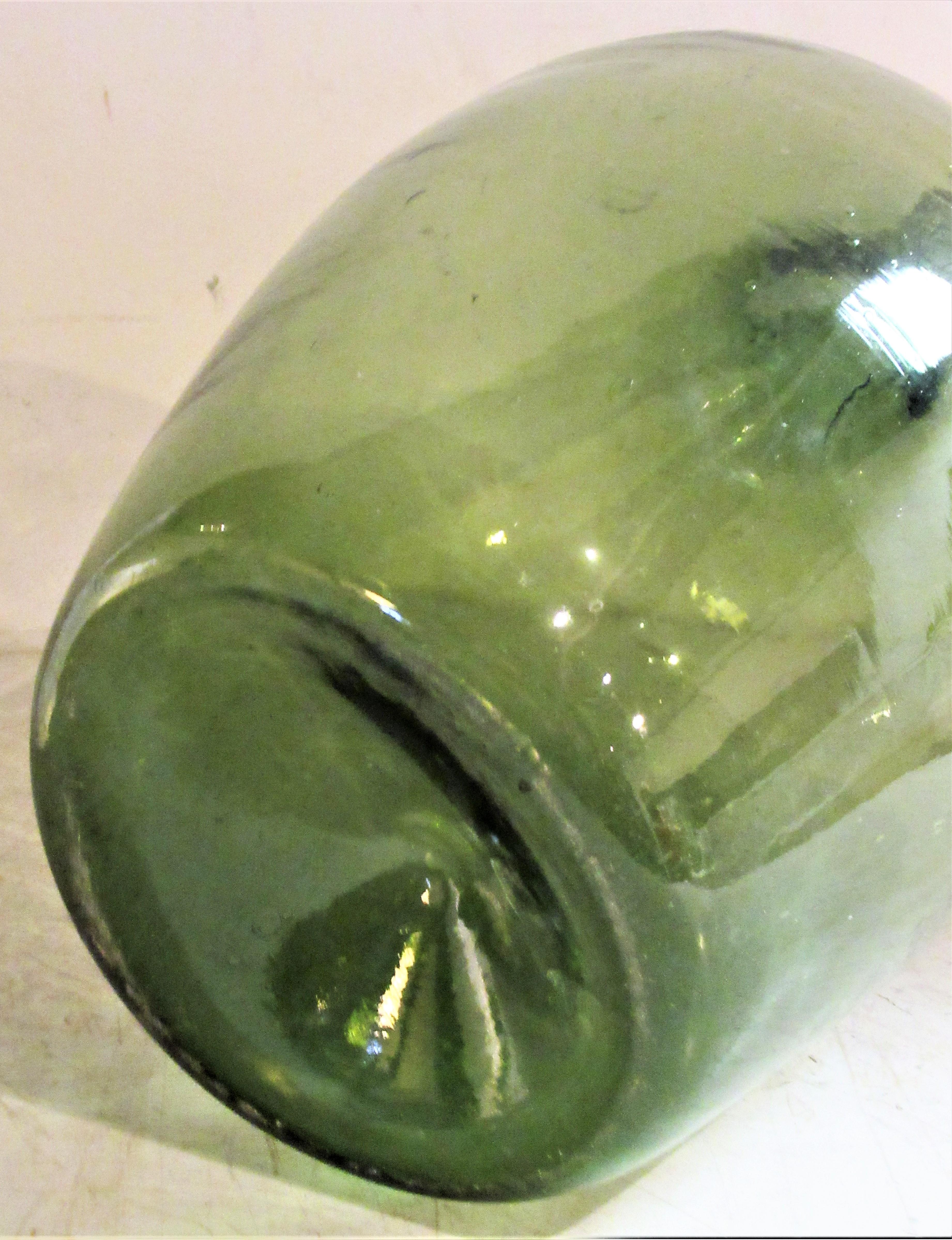 Early Antique American Blown Glass Green Demijohn Bottle 4