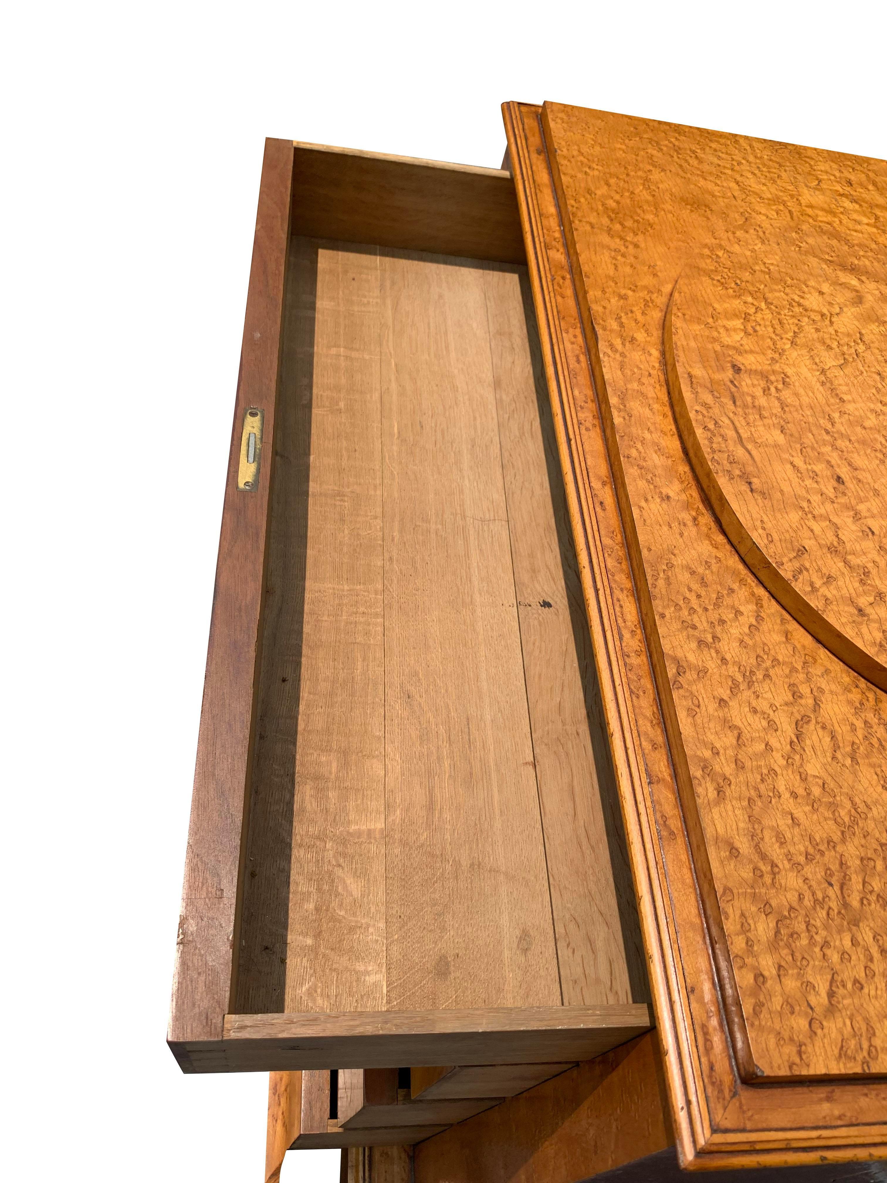 Early Antique Biedermeier Birds Eye Maple Burl Wood Cabinet Dresser With Drawers For Sale 5