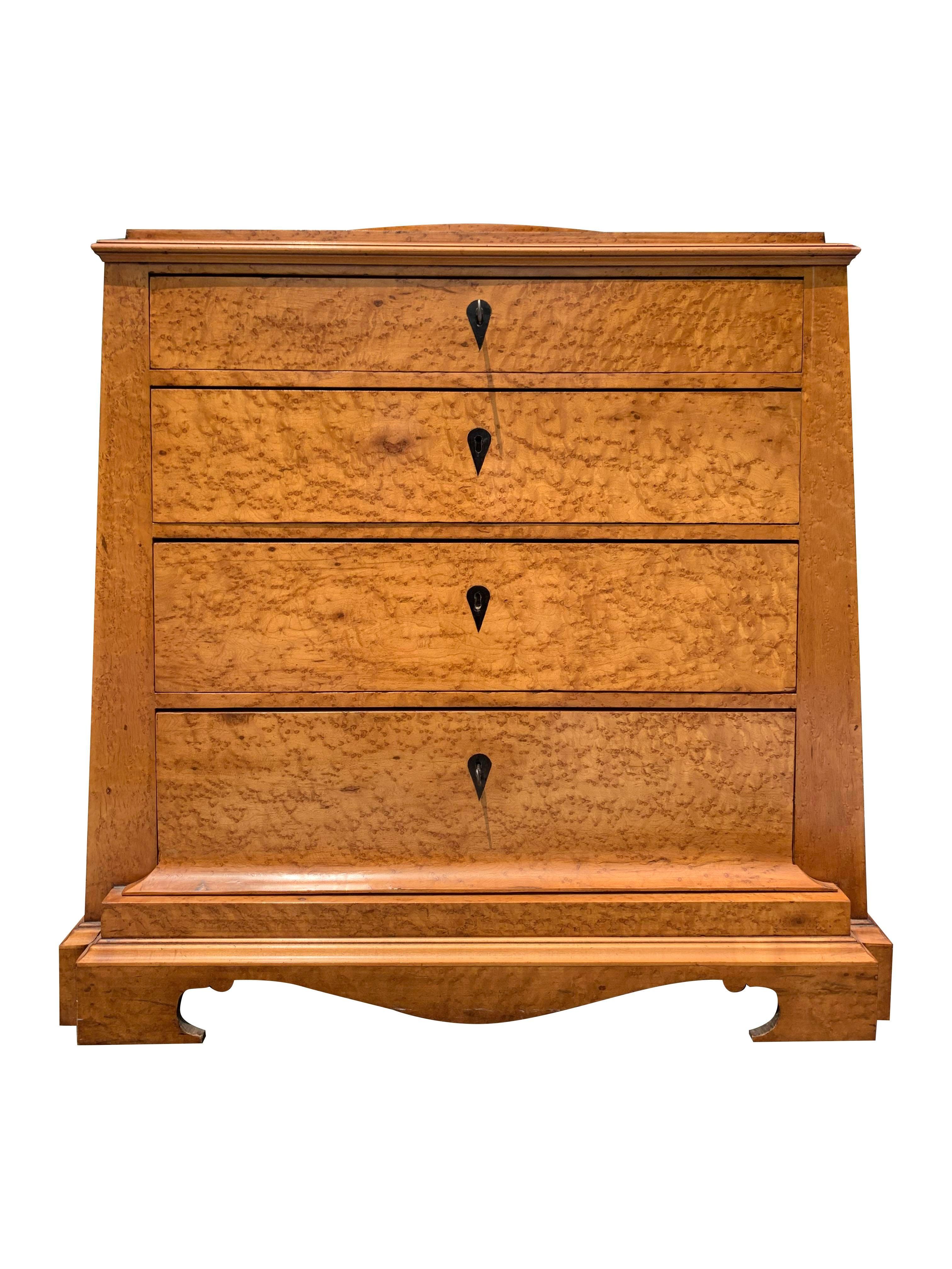 Austrian Early Antique Biedermeier Birds Eye Maple Burl Wood Cabinet Dresser With Drawers For Sale