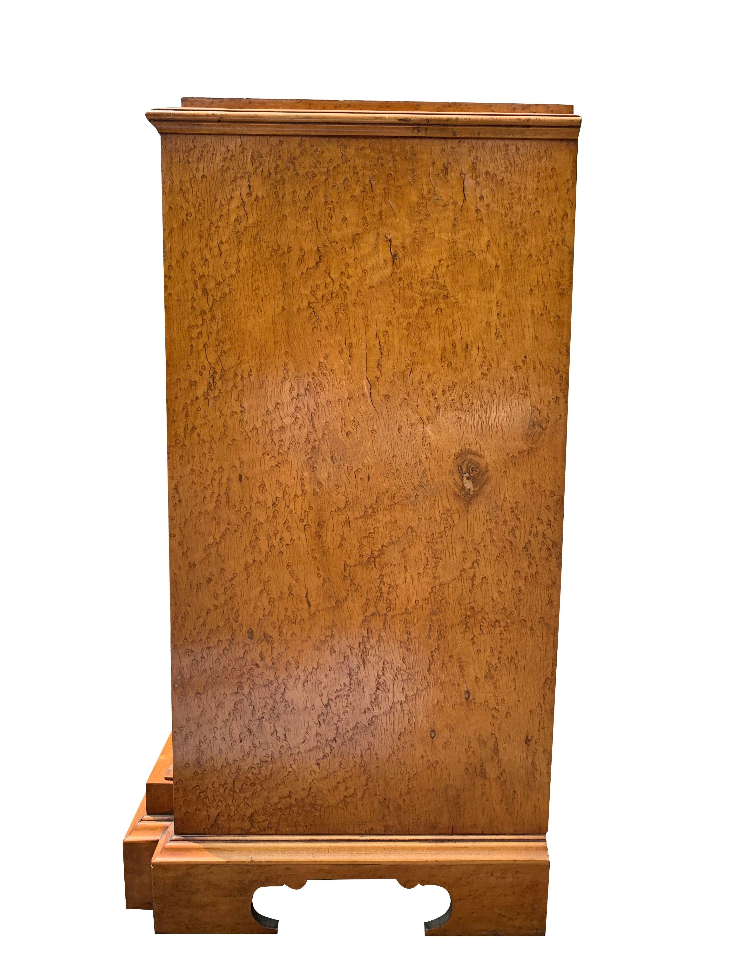 19th Century Early Antique Biedermeier Birds Eye Maple Burl Wood Cabinet Dresser With Drawers For Sale