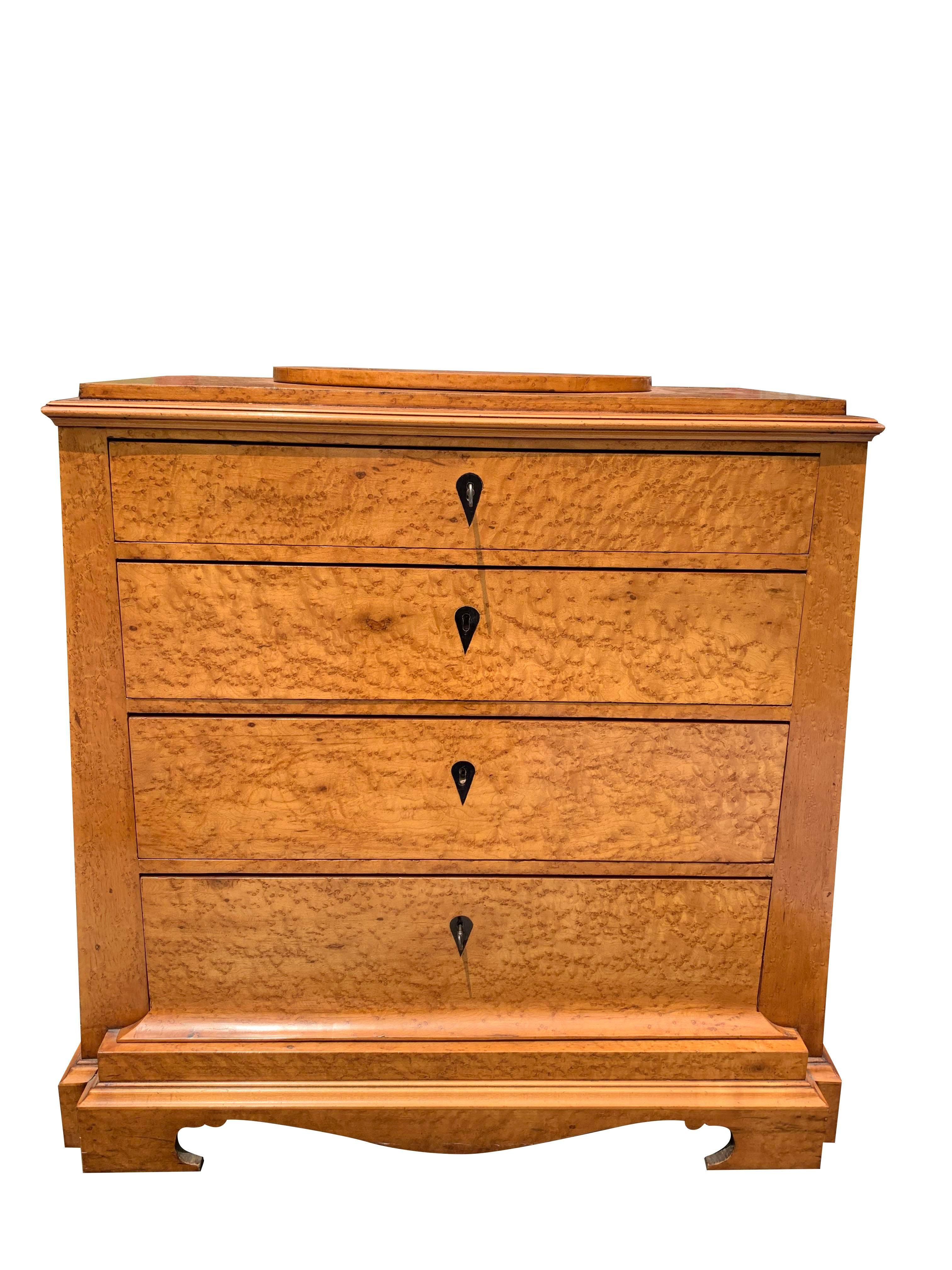 Early Antique Biedermeier Birds Eye Maple Burl Wood Cabinet Dresser With Drawers For Sale 1