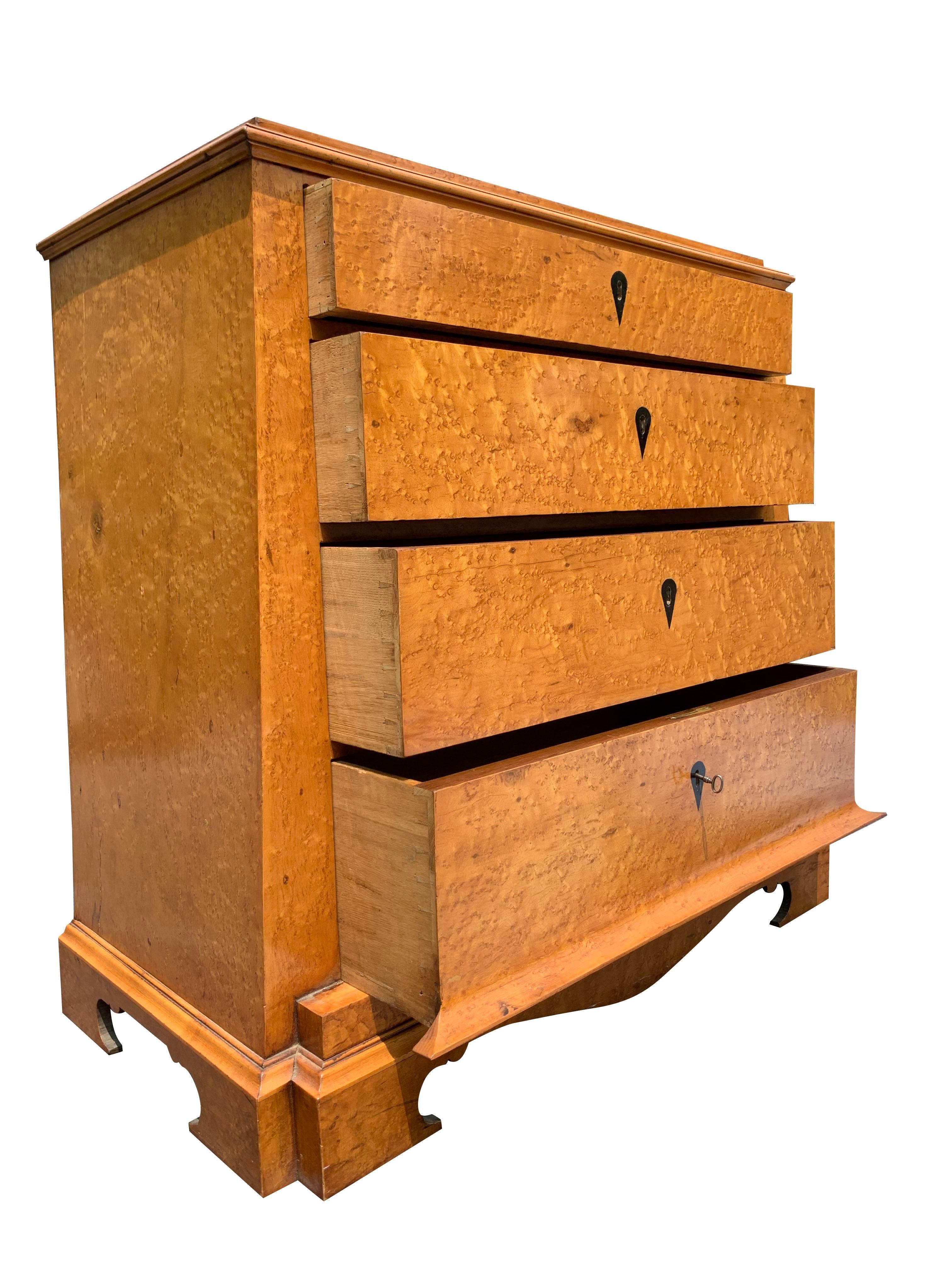 Early Antique Biedermeier Birds Eye Maple Burl Wood Cabinet Dresser With Drawers For Sale 2