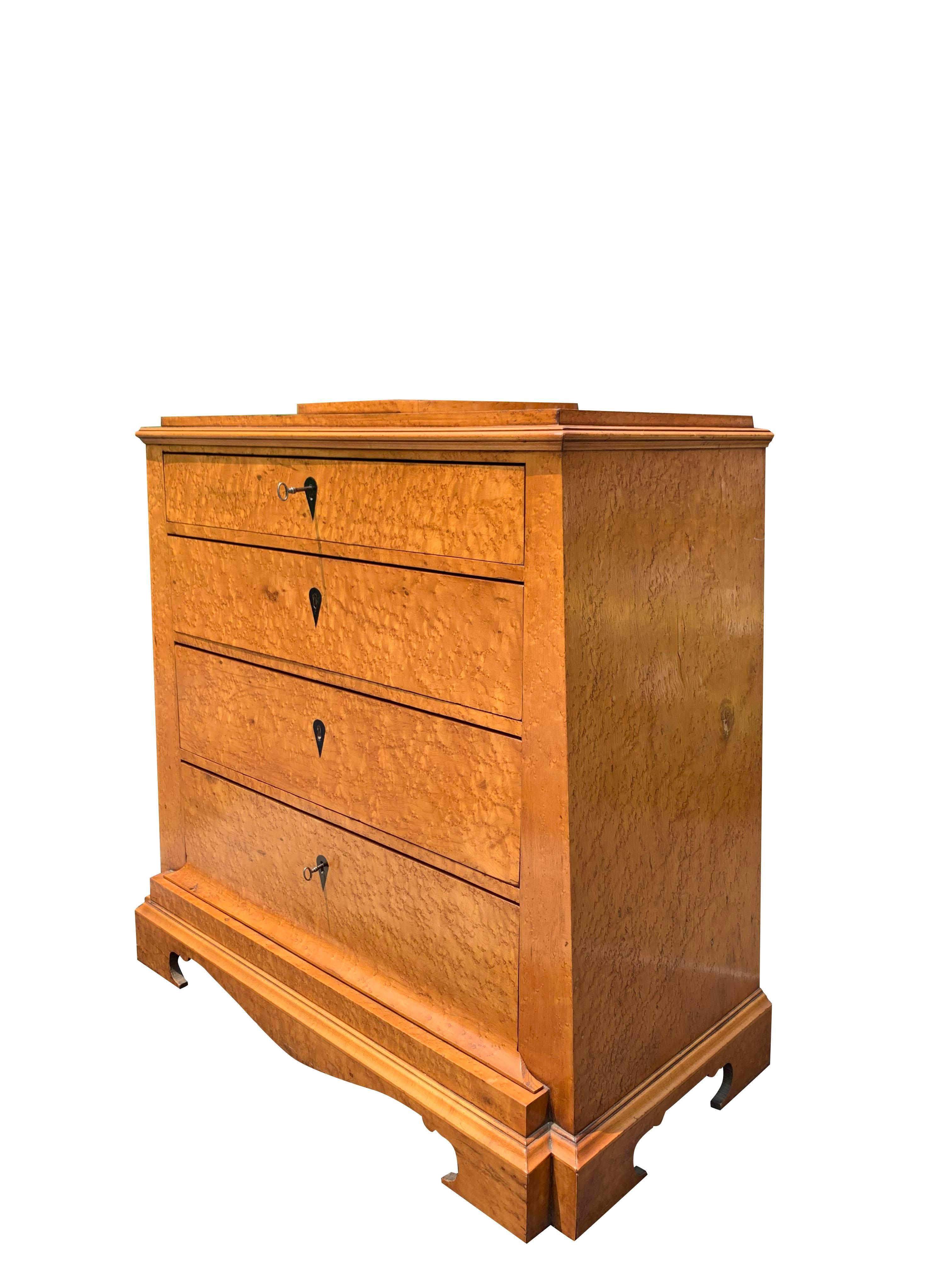 Early Antique Biedermeier Birds Eye Maple Burl Wood Cabinet Dresser With Drawers For Sale 3