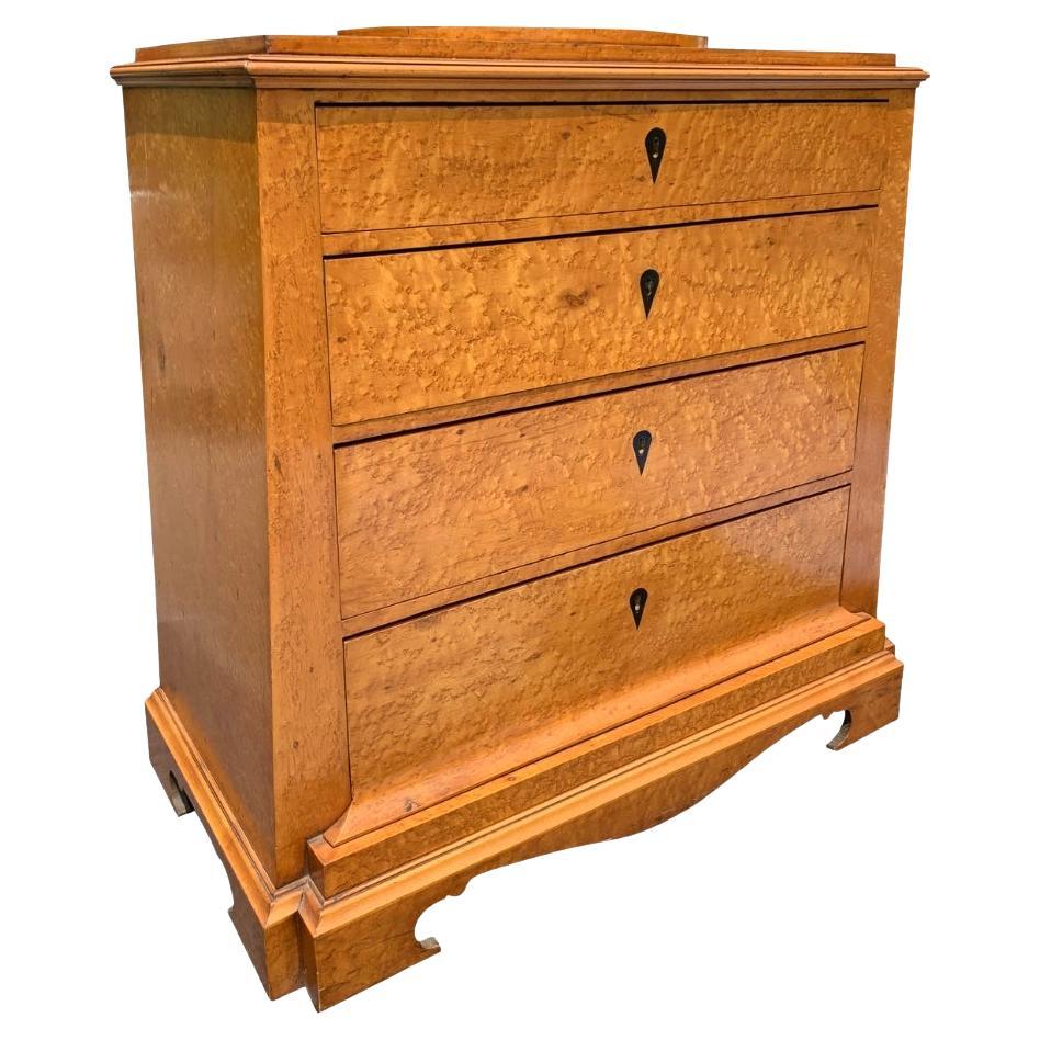 Early Antique Biedermeier Birds Eye Maple Burl Wood Cabinet Dresser With Drawers For Sale
