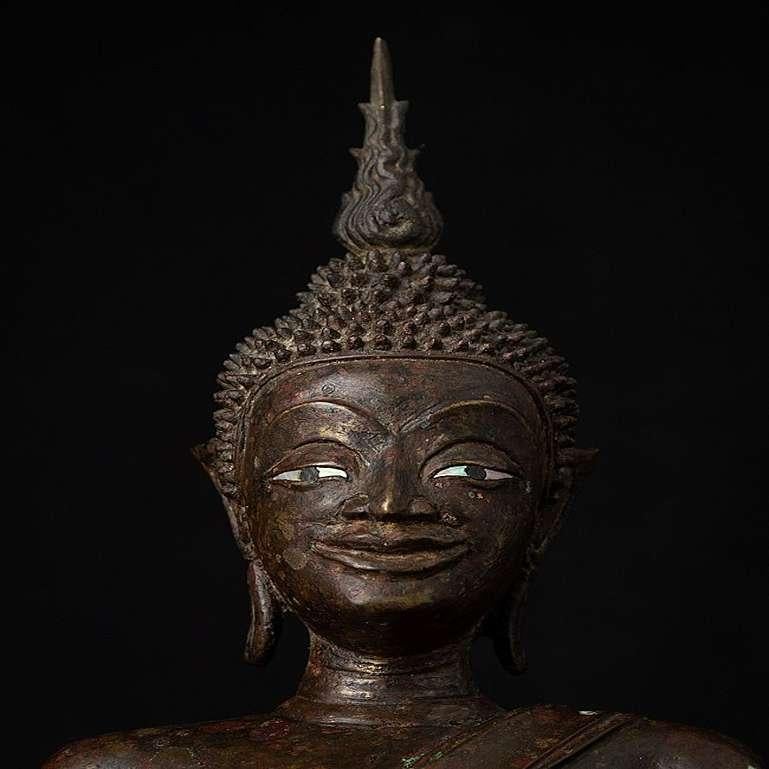Early Antique Bronze Laos Buddha Statue from Laos For Sale 5