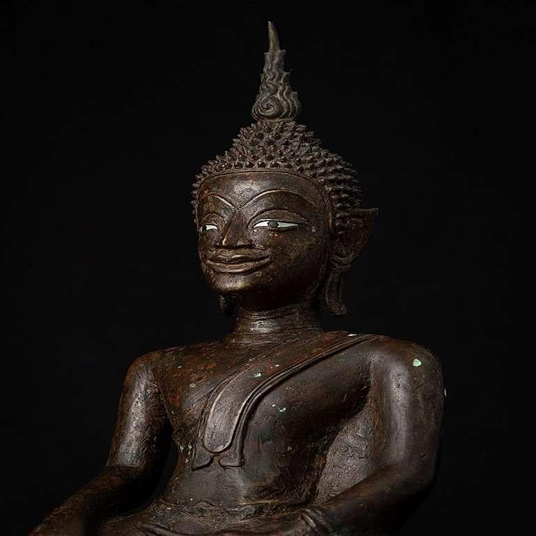 Early Antique Bronze Laos Buddha Statue from Laos For Sale 6