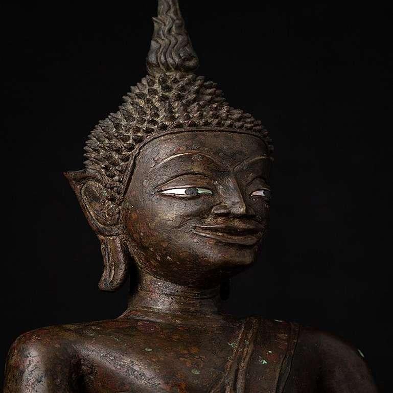 Early Antique Bronze Laos Buddha Statue from Laos For Sale 3