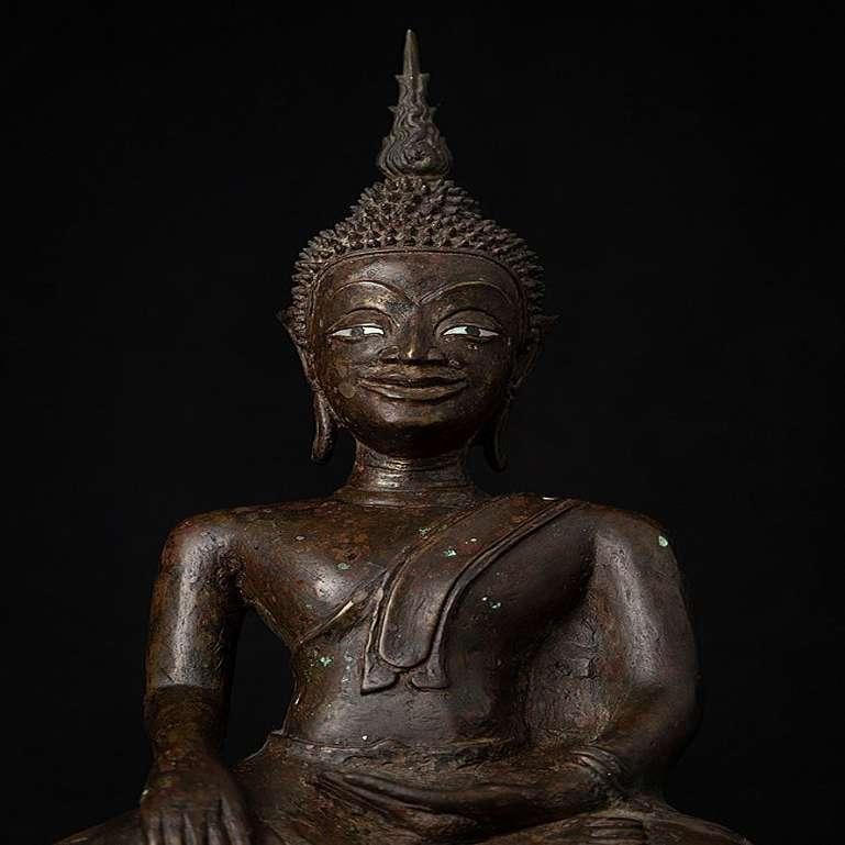 Early Antique Bronze Laos Buddha Statue from Laos For Sale 4