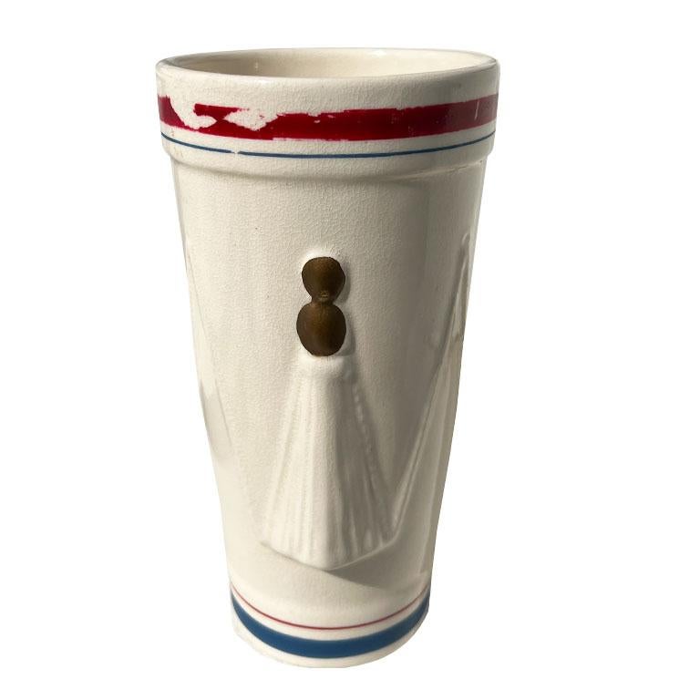 Early Antique Ceramic Federal Drum Vase in Red White and Blue - Hull Pottery In Good Condition For Sale In Oklahoma City, OK
