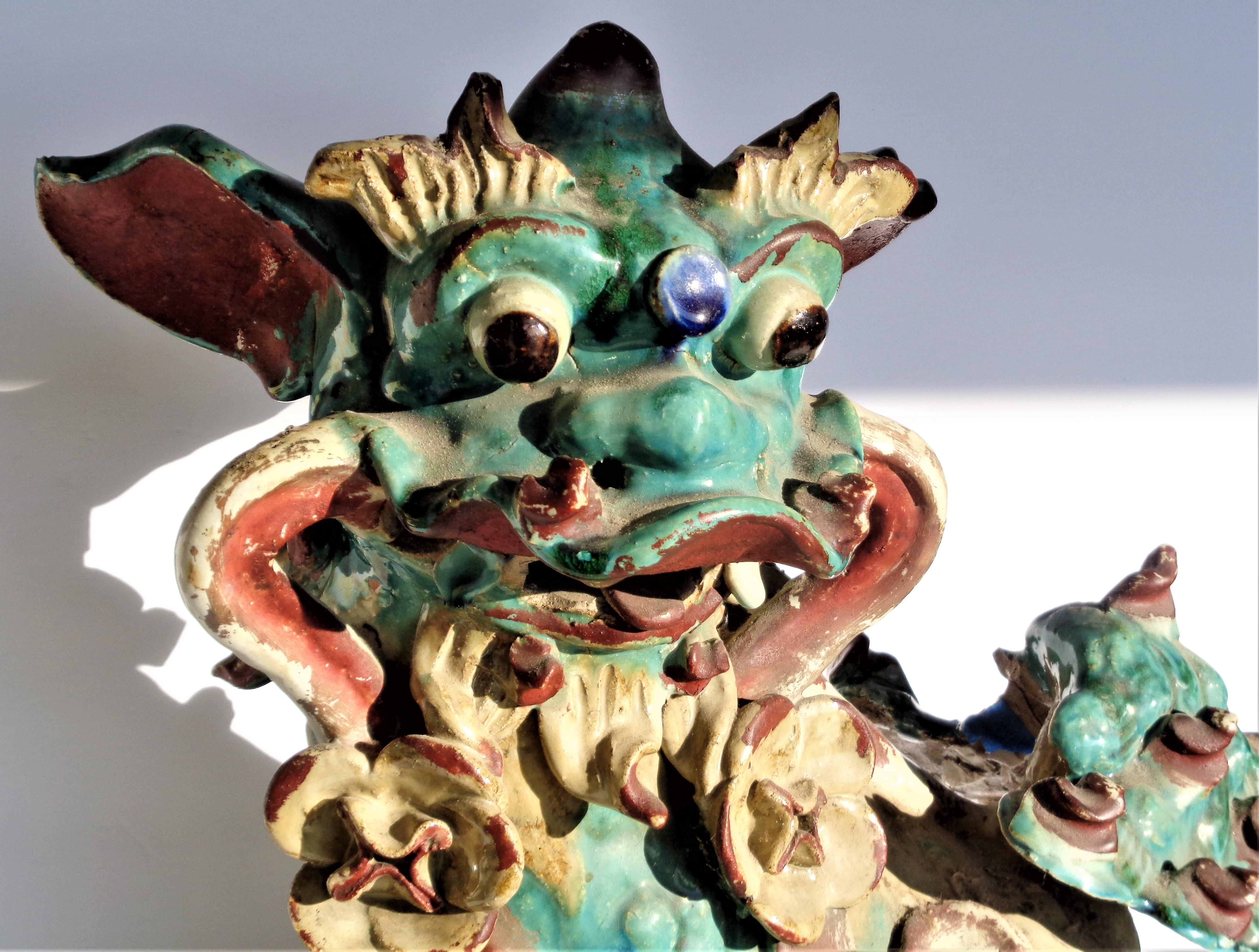 Early Antique Chinese Sancai Glaze Stoneware Foo Dog Roof Tile 12