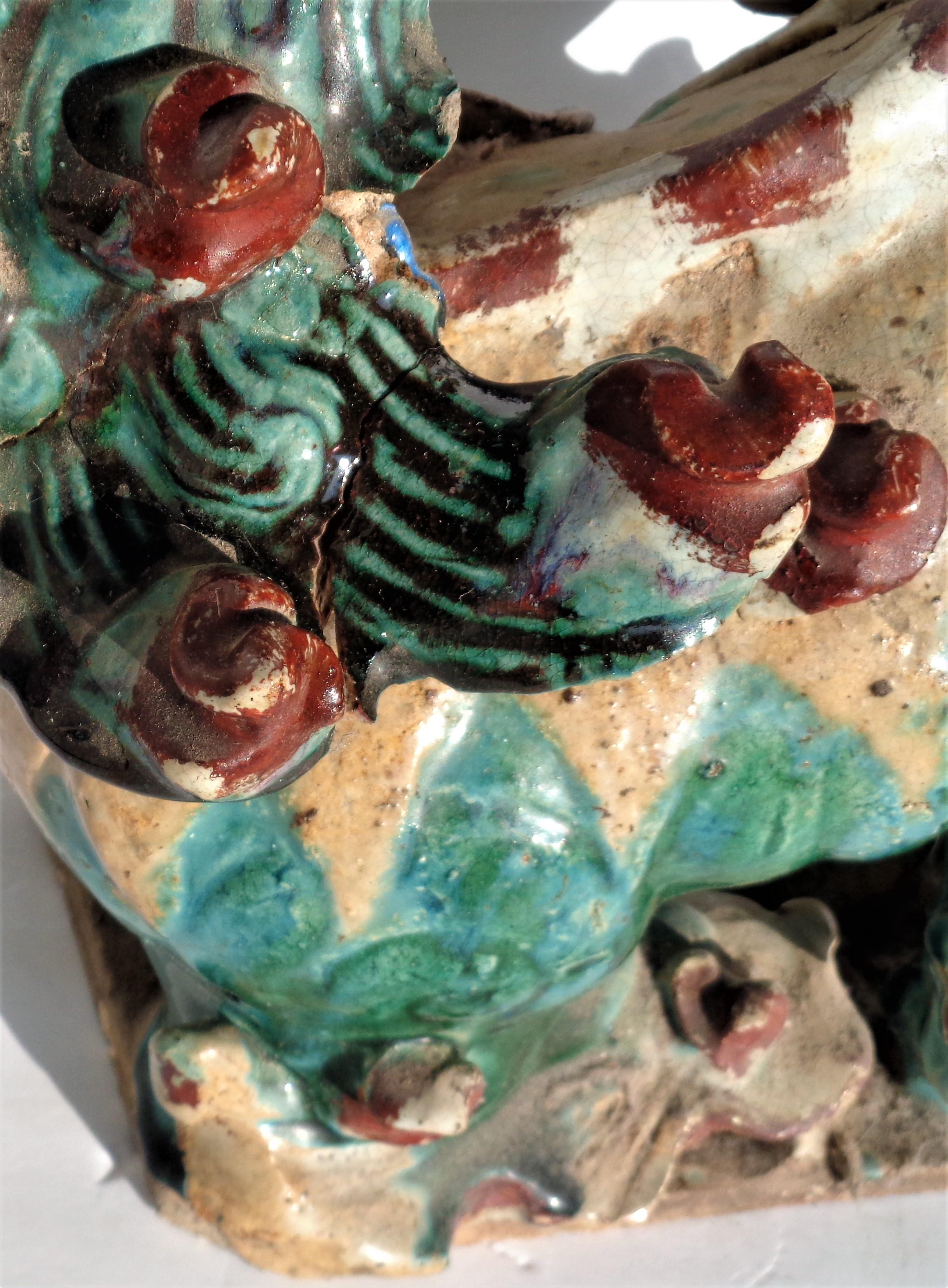 Early Antique Chinese Sancai Glaze Stoneware Foo Dog Roof Tile 3