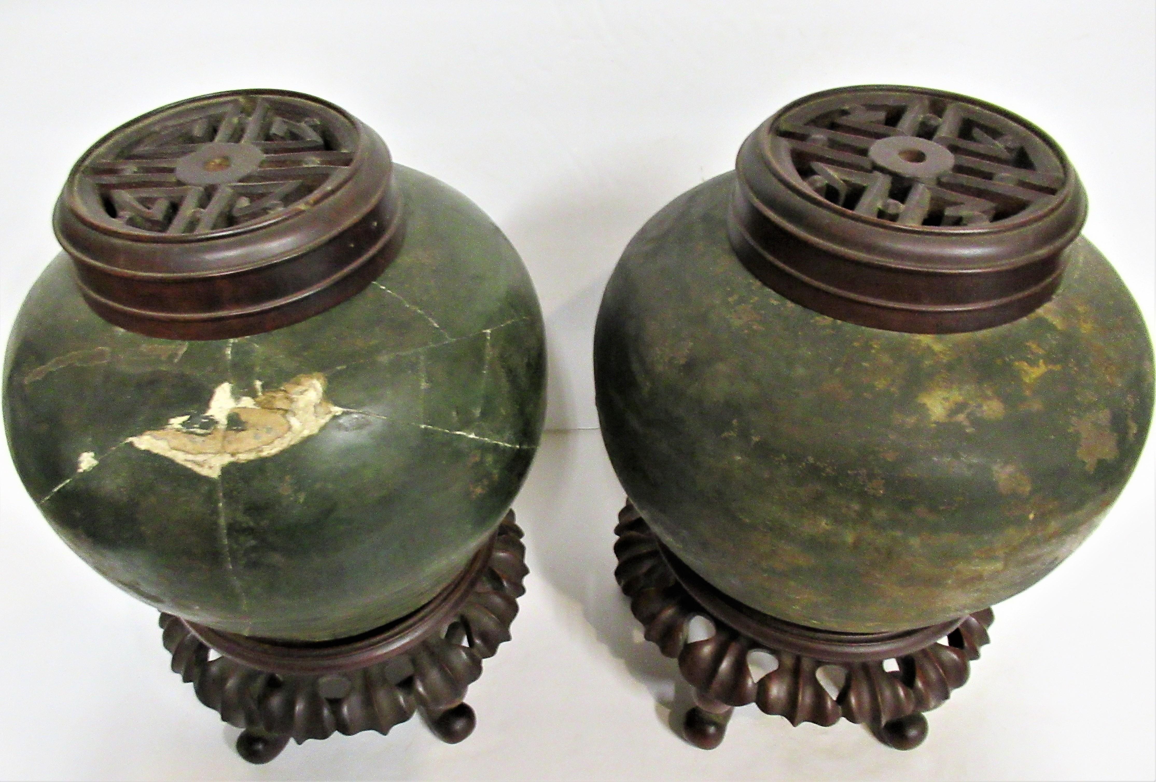 Carved Early Antique Chinese Tea Jars