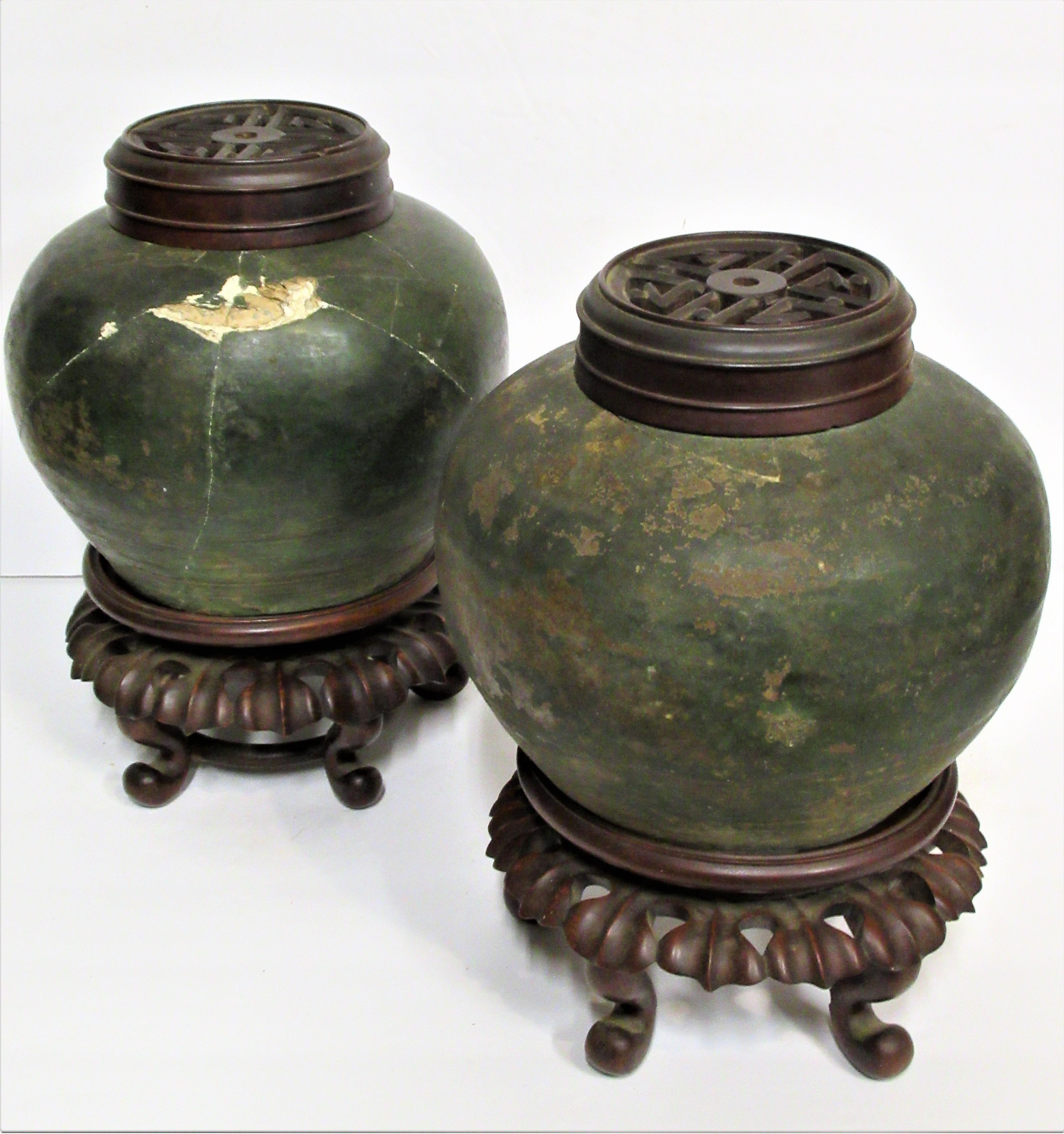 Early Antique Chinese Tea Jars In Distressed Condition In Rochester, NY
