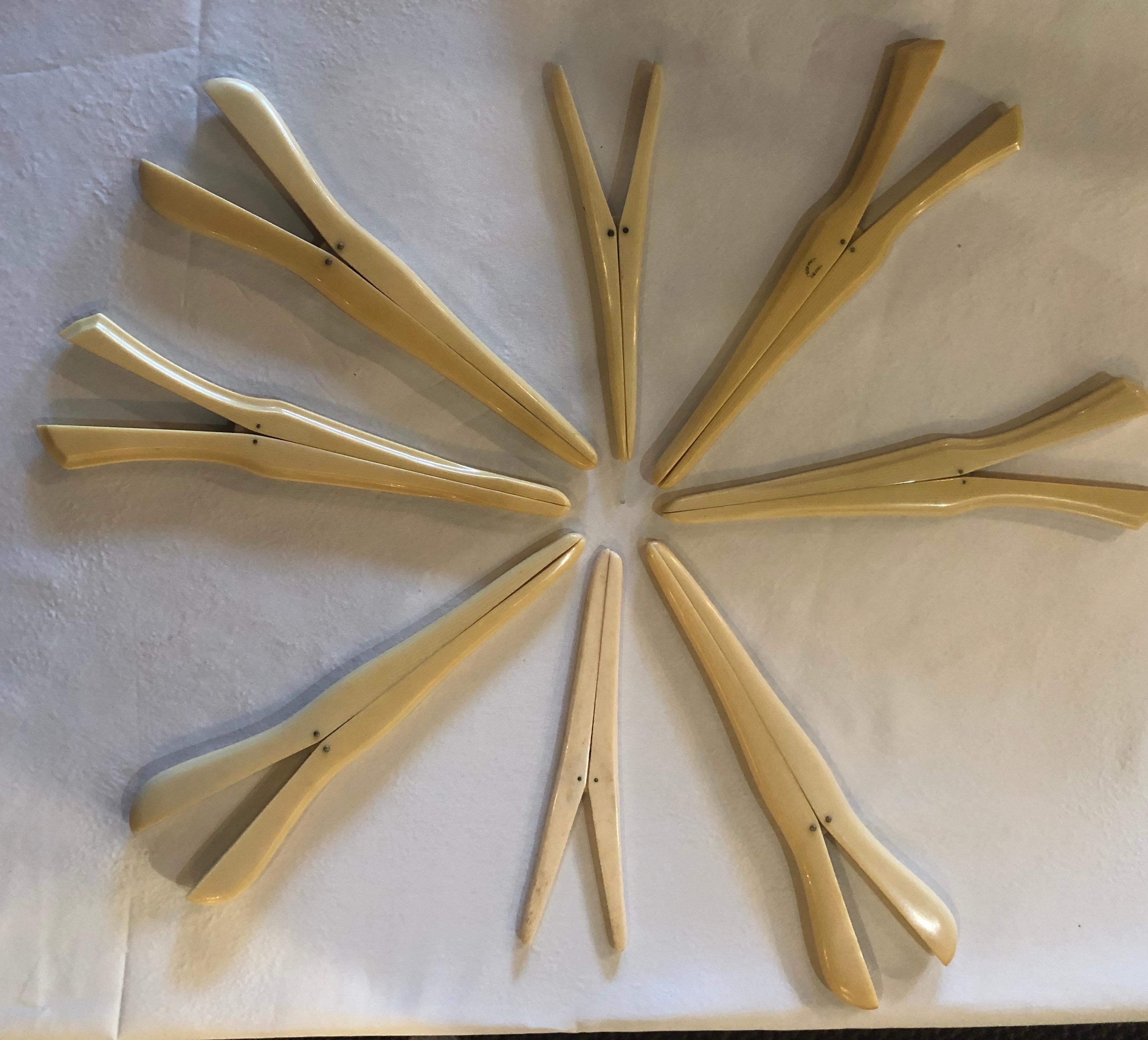 20th Century Early Antique Collection of Eight Bone Glove Stretchers Made in France For Sale