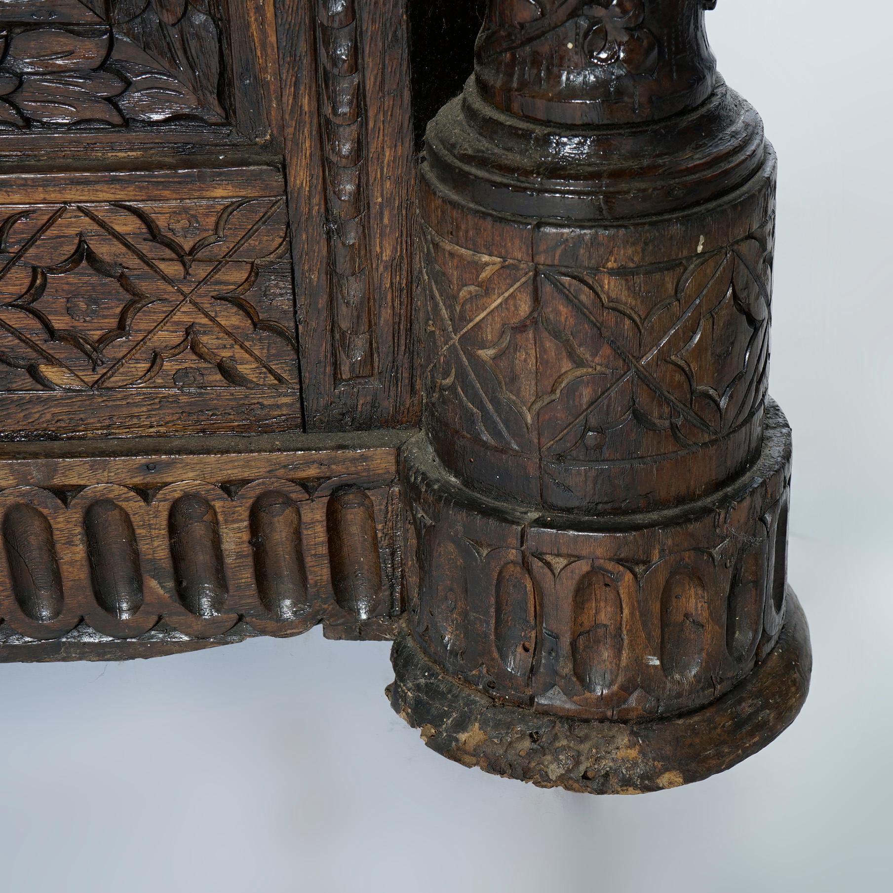 Early Antique Continental Carved Oak Reliquary Cabinet & Carved Columns 18th C For Sale 8
