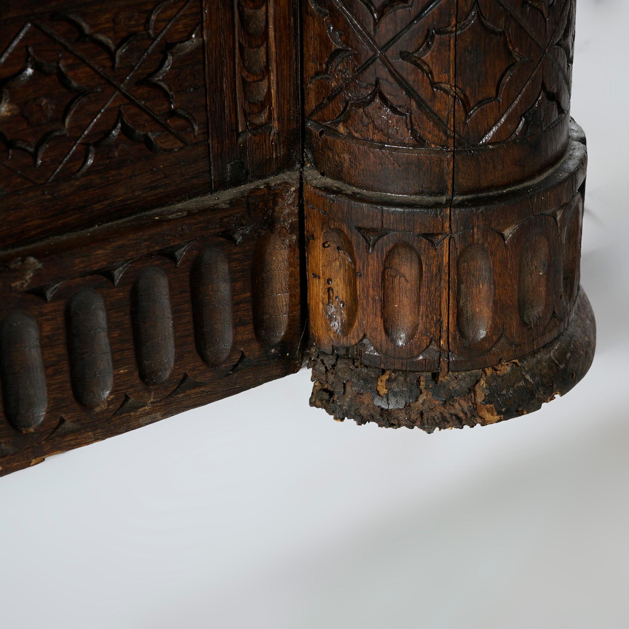 Early Antique Continental Carved Oak Reliquary Cabinet & Carved Columns 18th C For Sale 9