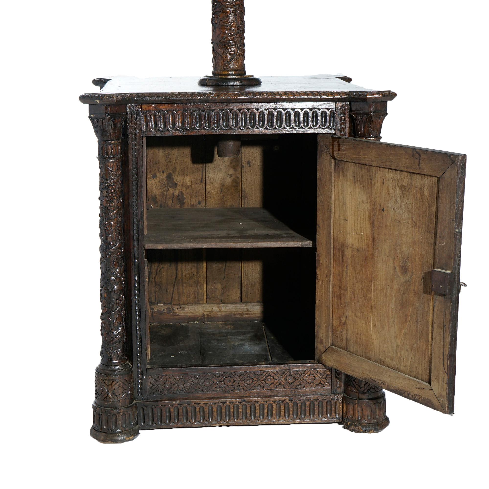 Early Antique Continental Carved Oak Reliquary Cabinet & Carved Columns 18th C For Sale 2