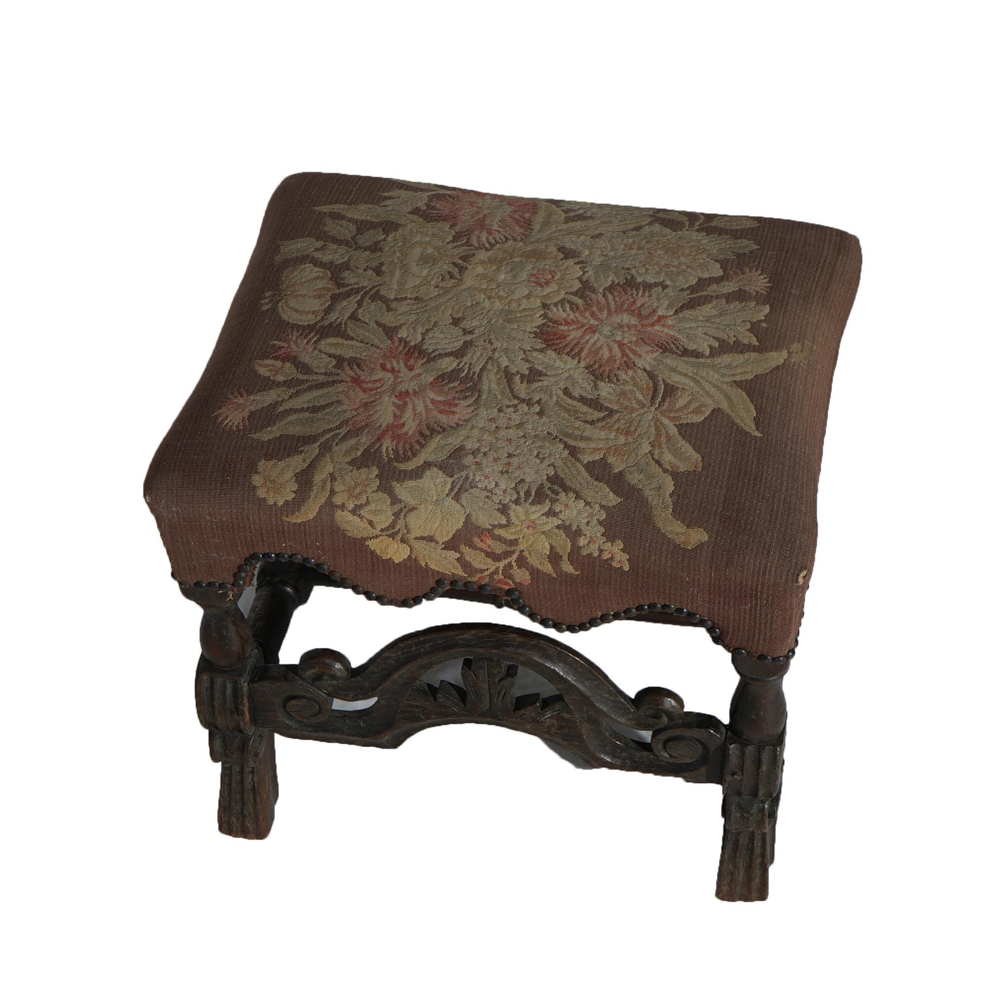 Early Antique English Carved Walnut & Needlepoint Bench (Stool) Circa 1690 For Sale 6