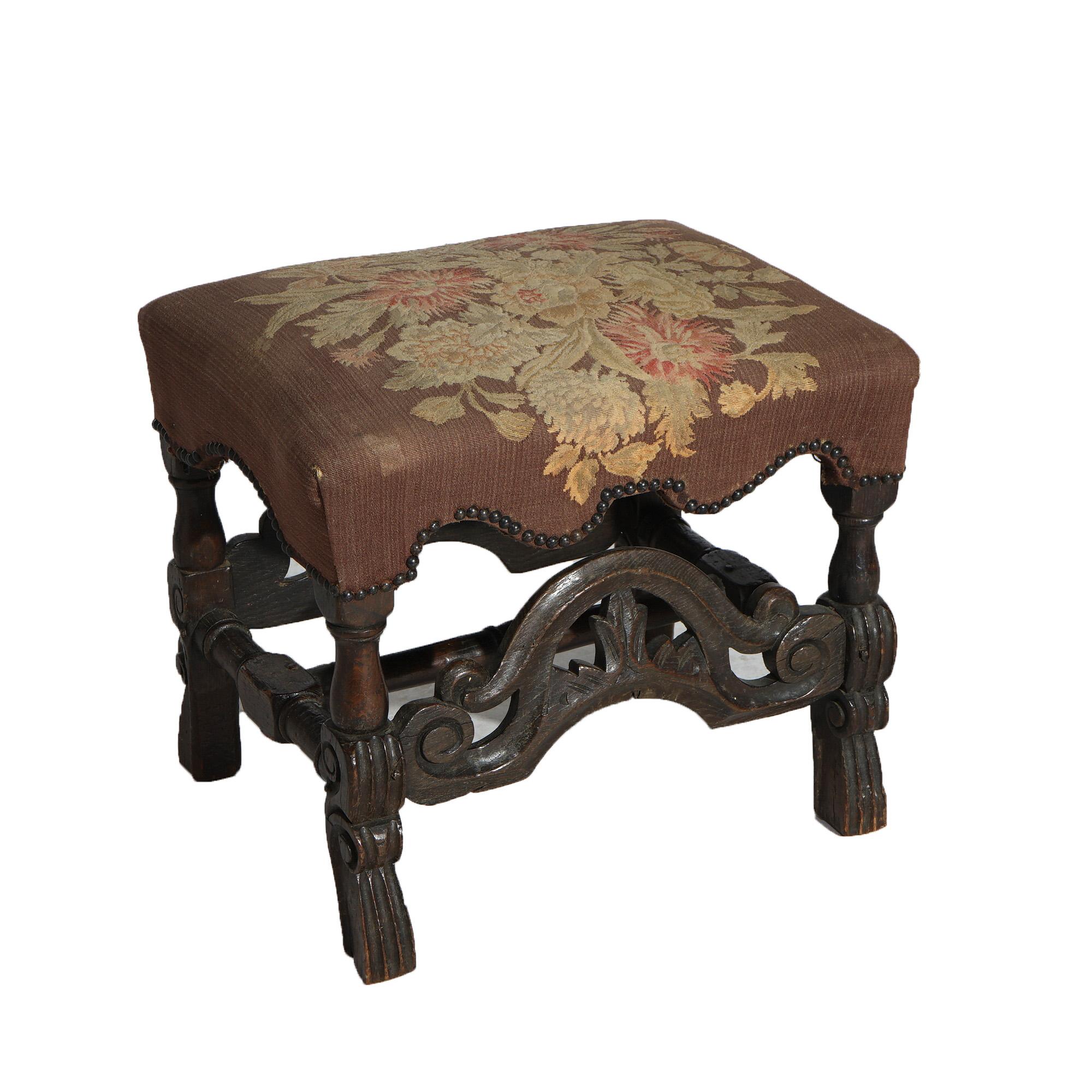 Early Antique English Carved Walnut & Needlepoint Bench (Stool) Circa 1690 For Sale 8
