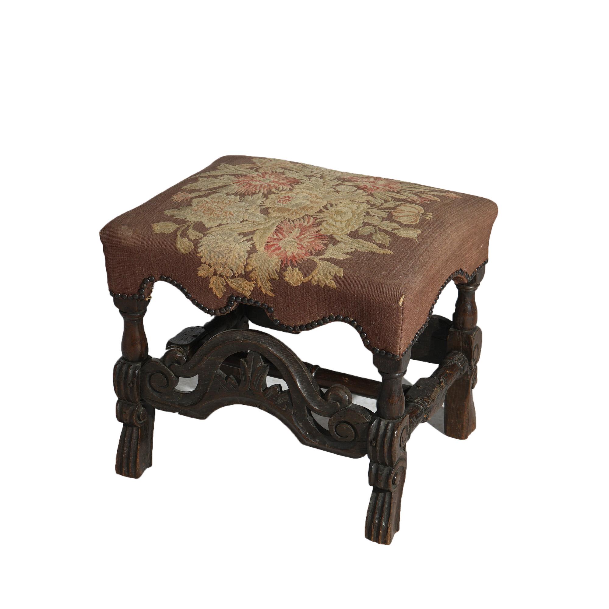 Early Antique English Carved Walnut & Needlepoint Bench (Stool) Circa 1690 For Sale 9