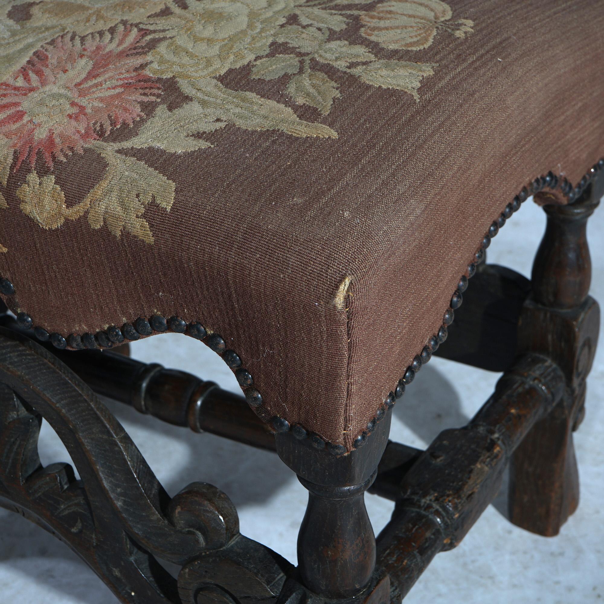 Early Antique English Carved Walnut & Needlepoint Bench (Stool) Circa 1690 For Sale 10