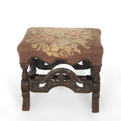 Early Antique English Carved Walnut & Needlepoint Bench (Stool) Circa 1690