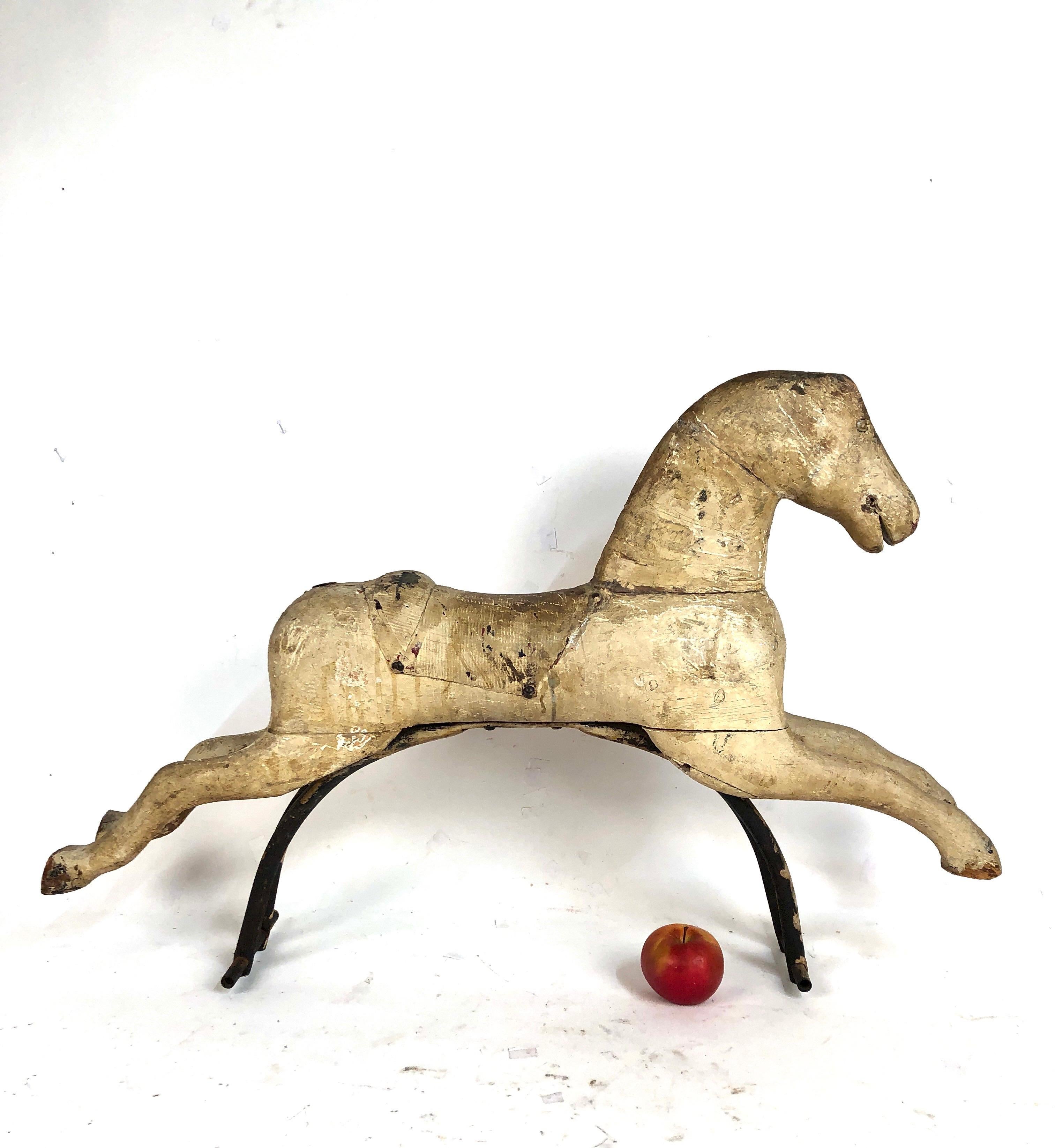 American Early Antique Folk Art Wood Rocking Horse