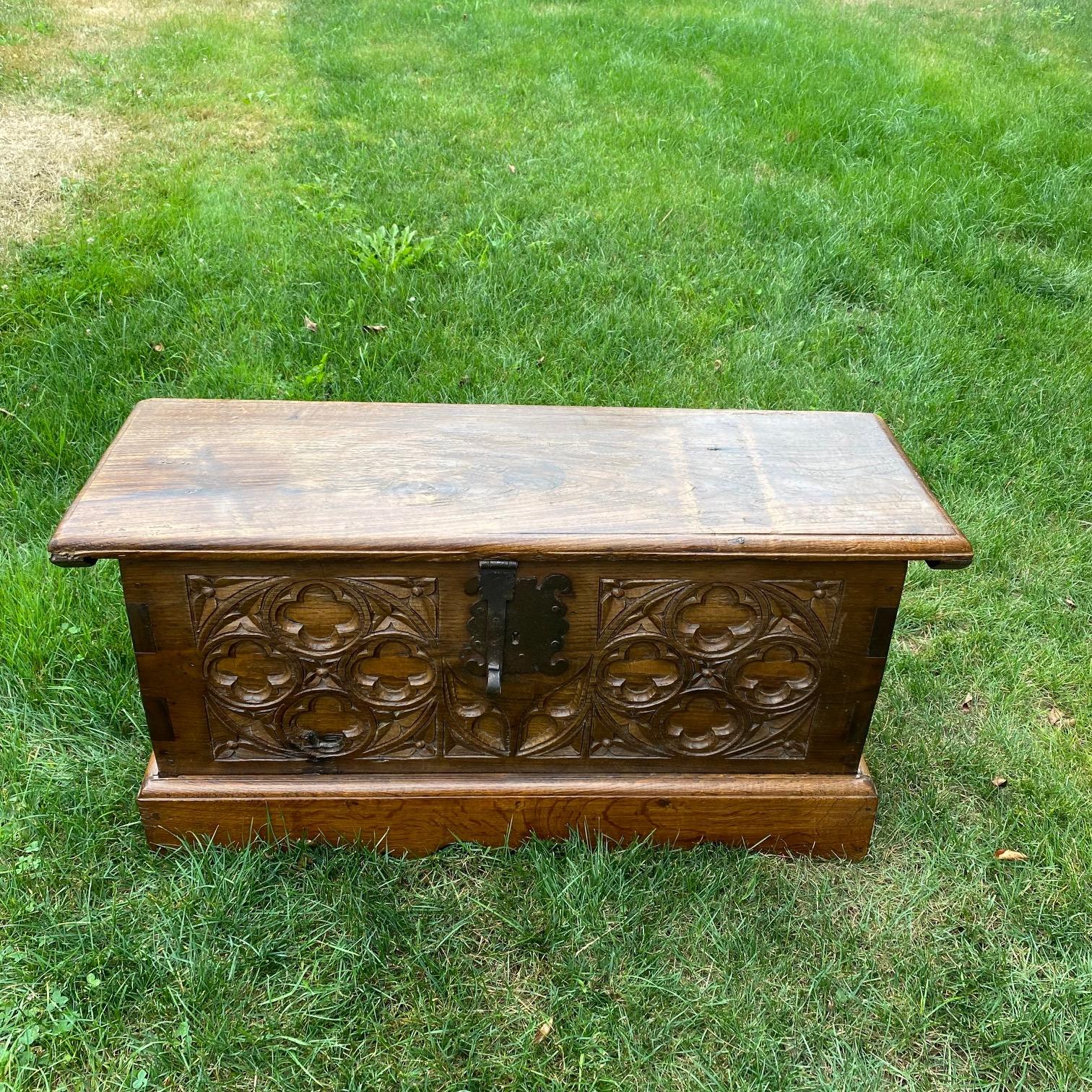 Walnut Early Antique French Hand Carved Coffer, Linen Chest or Trunk