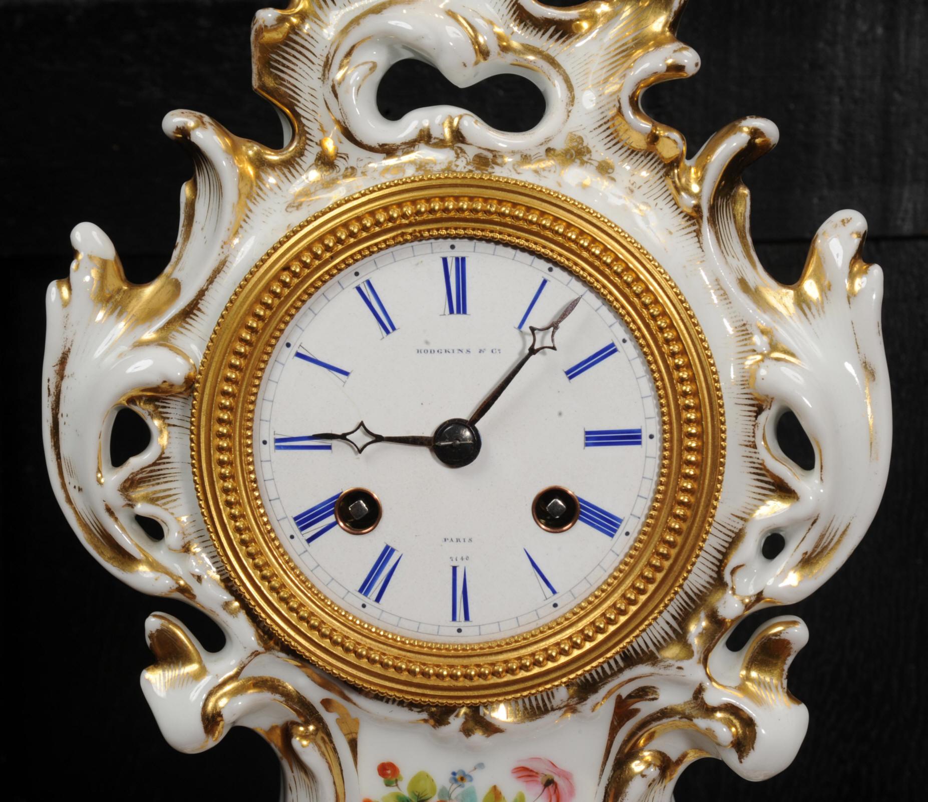 Early Antique French Rococo Porcelain Boudoir Clock For Sale 4