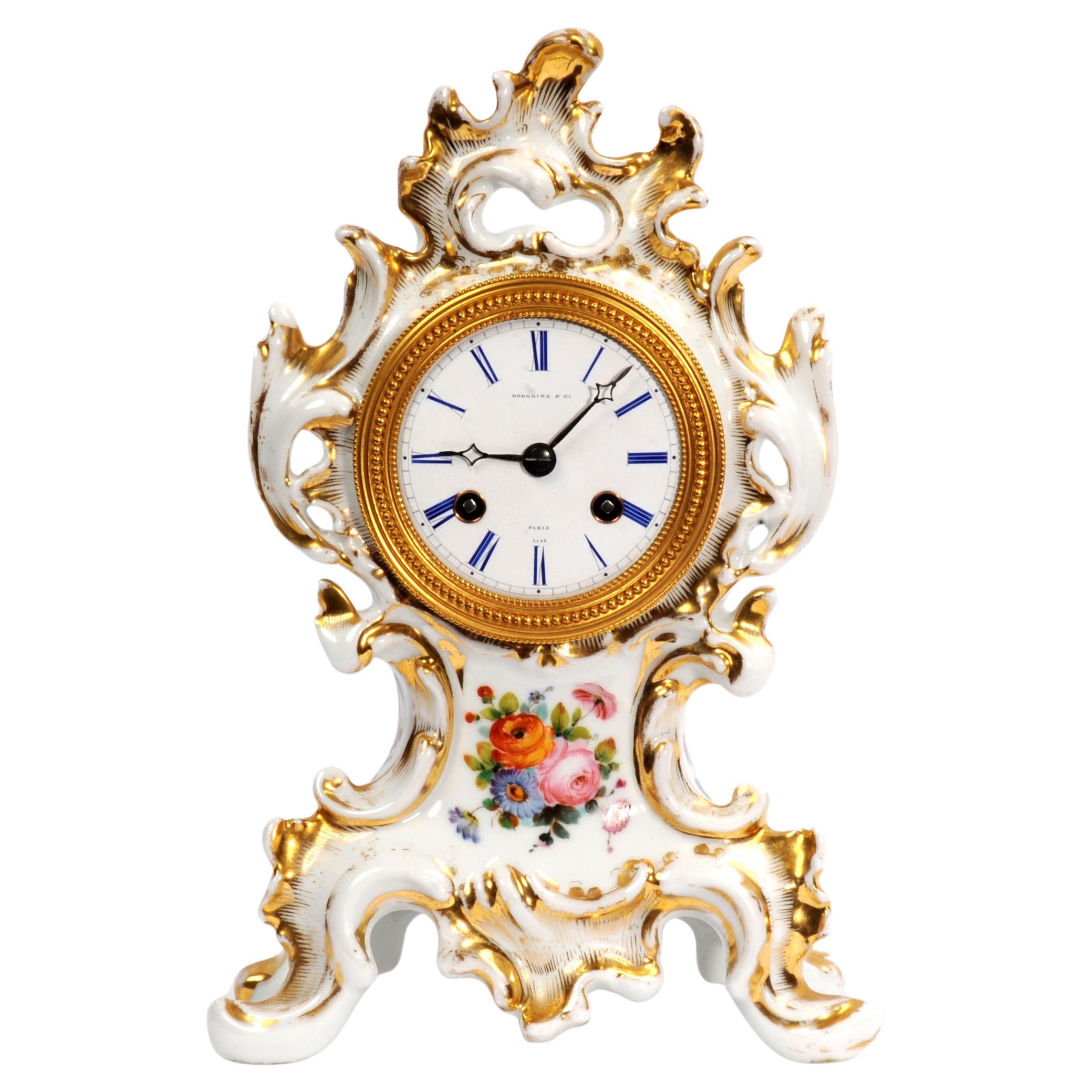 Early Antique French Rococo Porcelain Boudoir Clock For Sale