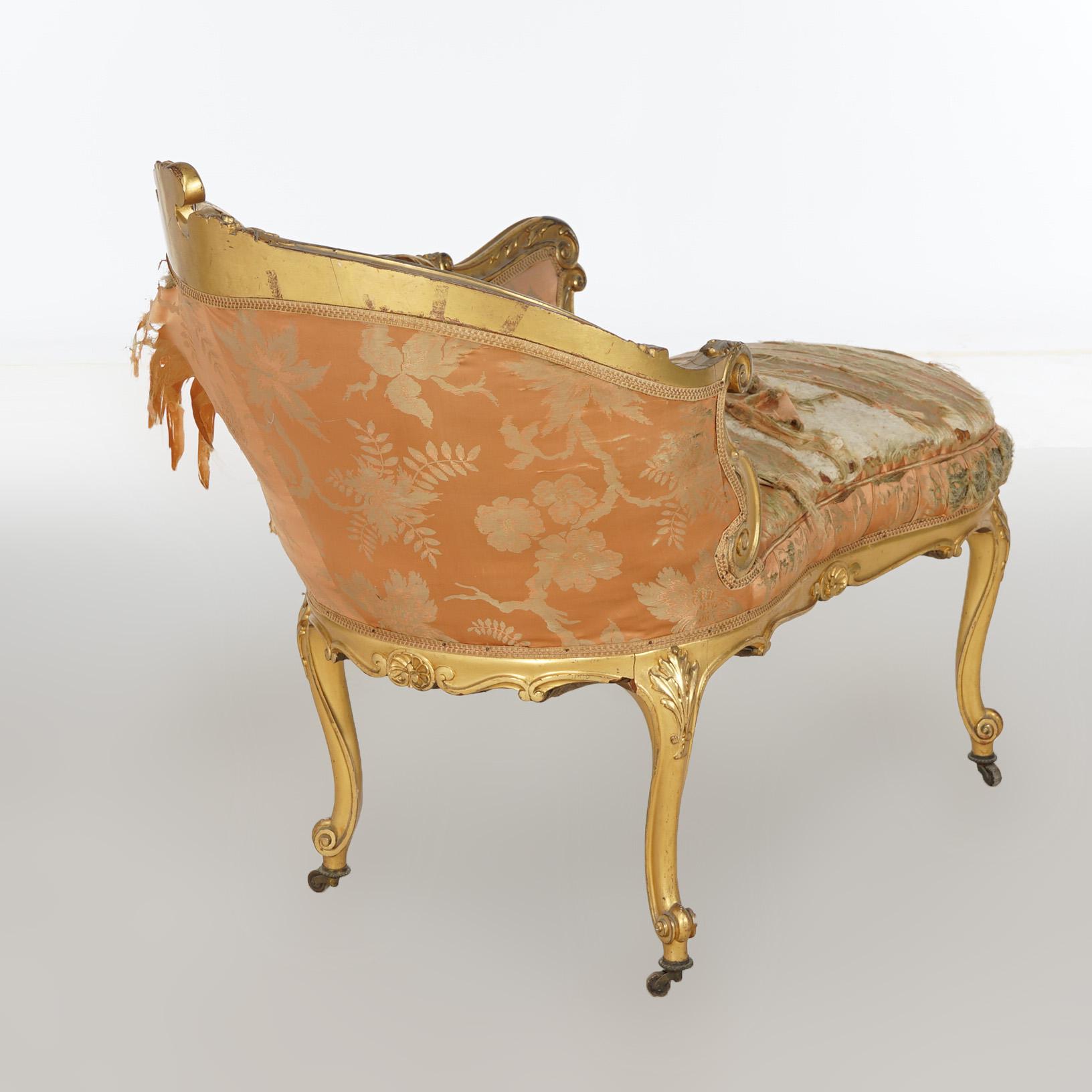 Early Antique French Rococo Vernis Martin & Giltwood Half-Recamier Settee 19th C For Sale 3