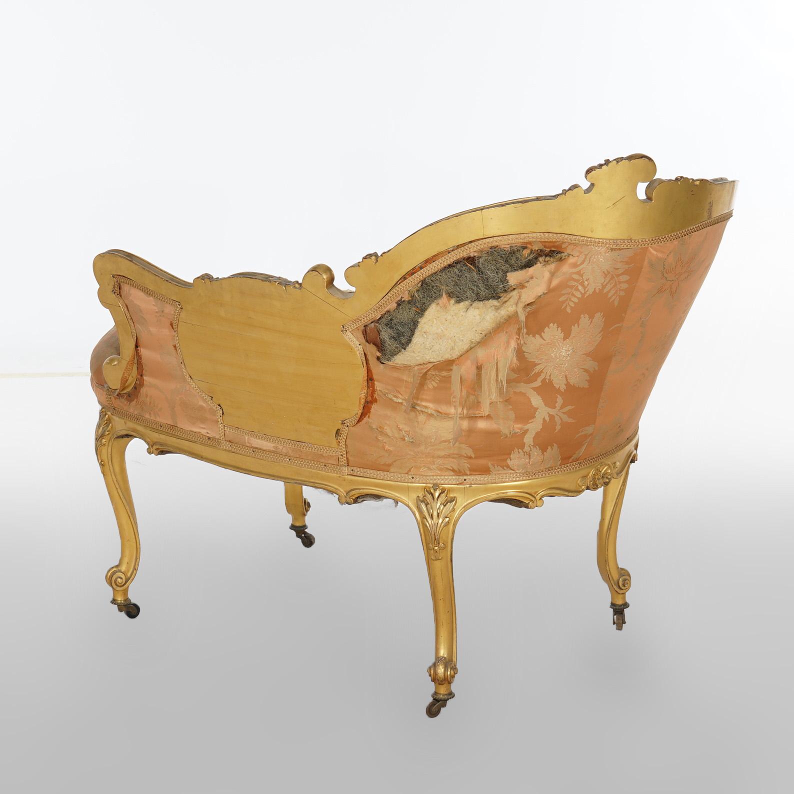 Early Antique French Rococo Vernis Martin & Giltwood Half-Recamier Settee 19th C For Sale 4