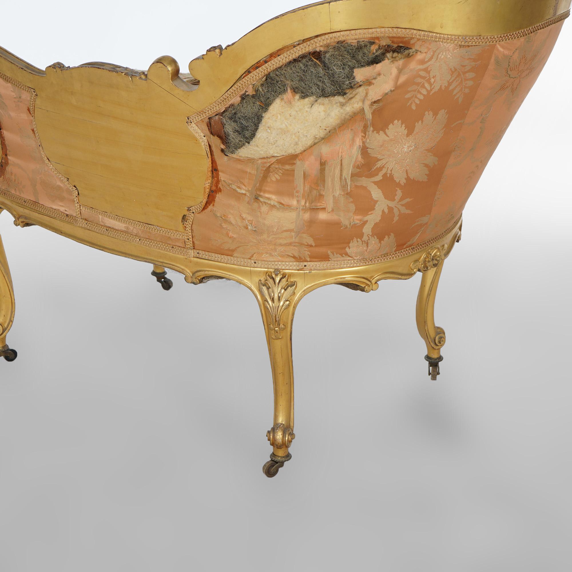 Early Antique French Rococo Vernis Martin & Giltwood Half-Recamier Settee 19th C For Sale 5