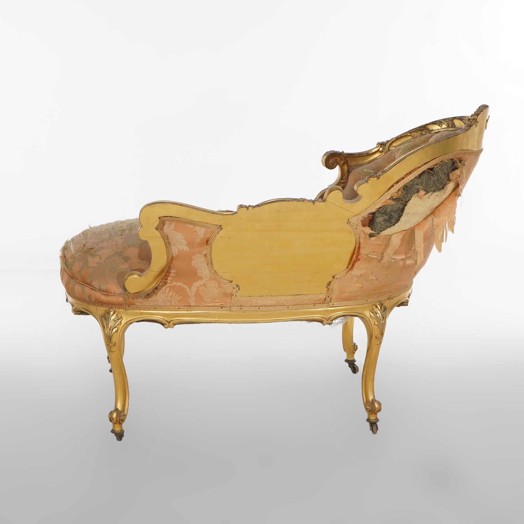 Early Antique French Rococo Vernis Martin & Giltwood Half-Recamier Settee 19th C For Sale 7