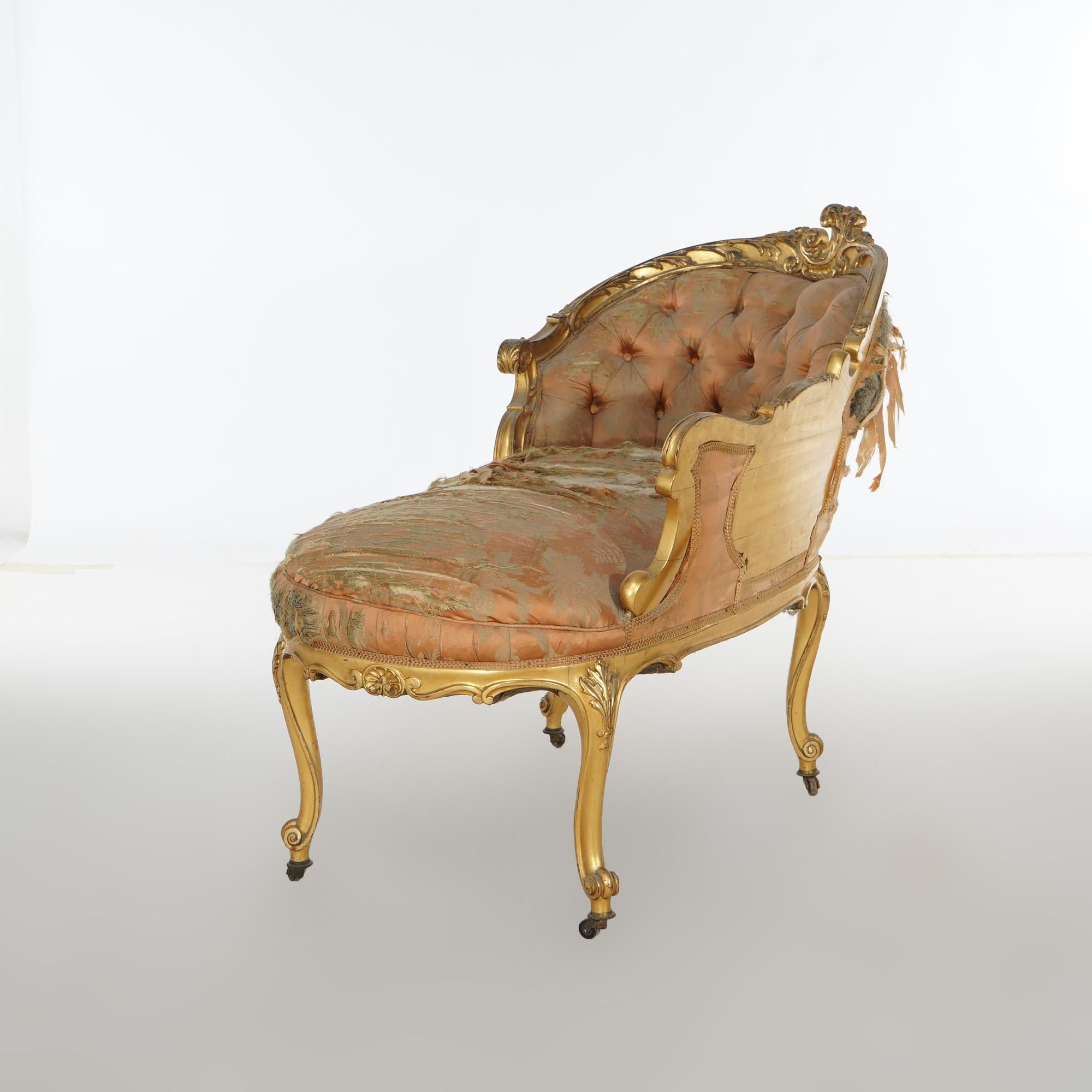 Early Antique French Rococo Vernis Martin & Giltwood Half-Recamier Settee 19th C For Sale 8
