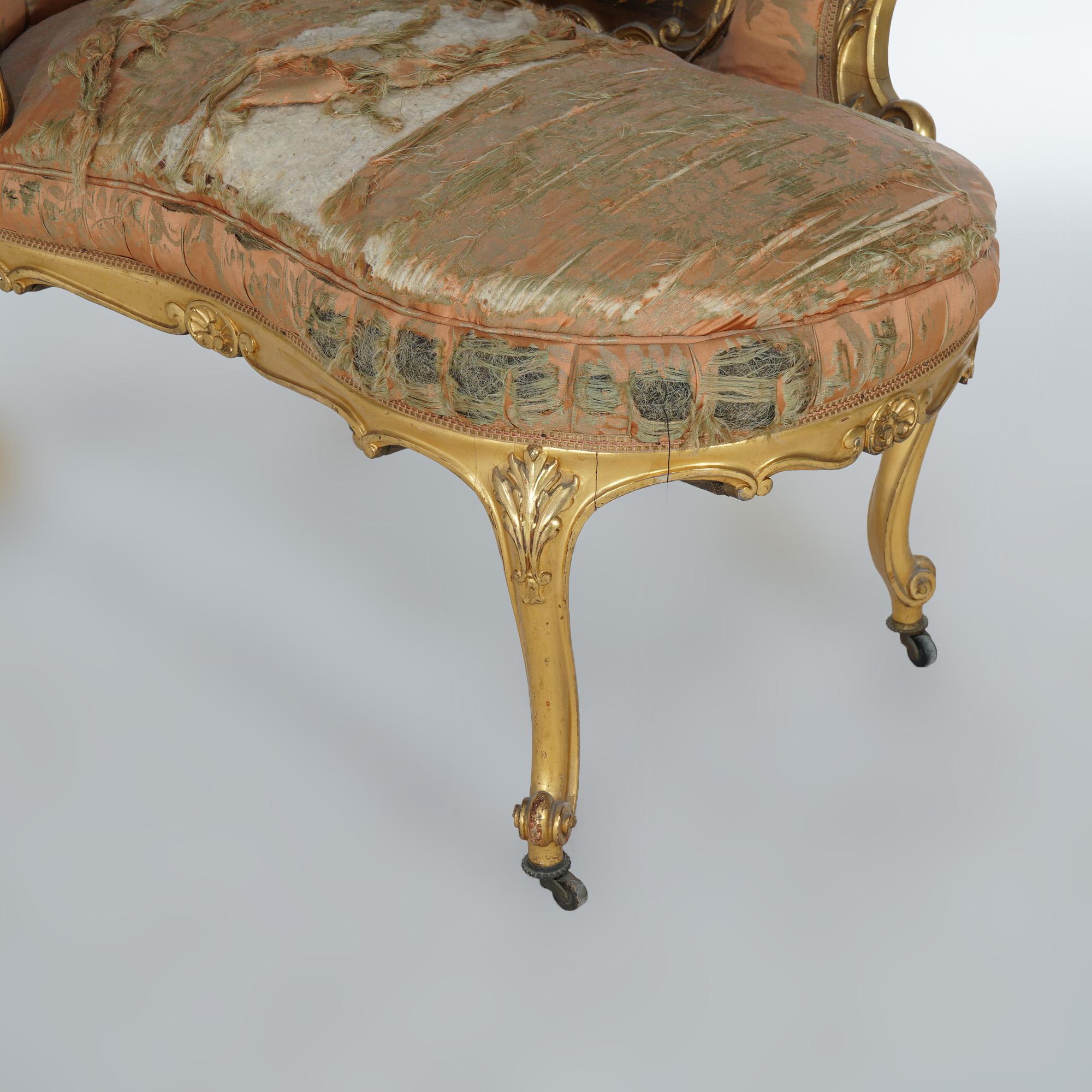 Early Antique French Rococo Vernis Martin & Giltwood Half-Recamier Settee 19th C For Sale 13