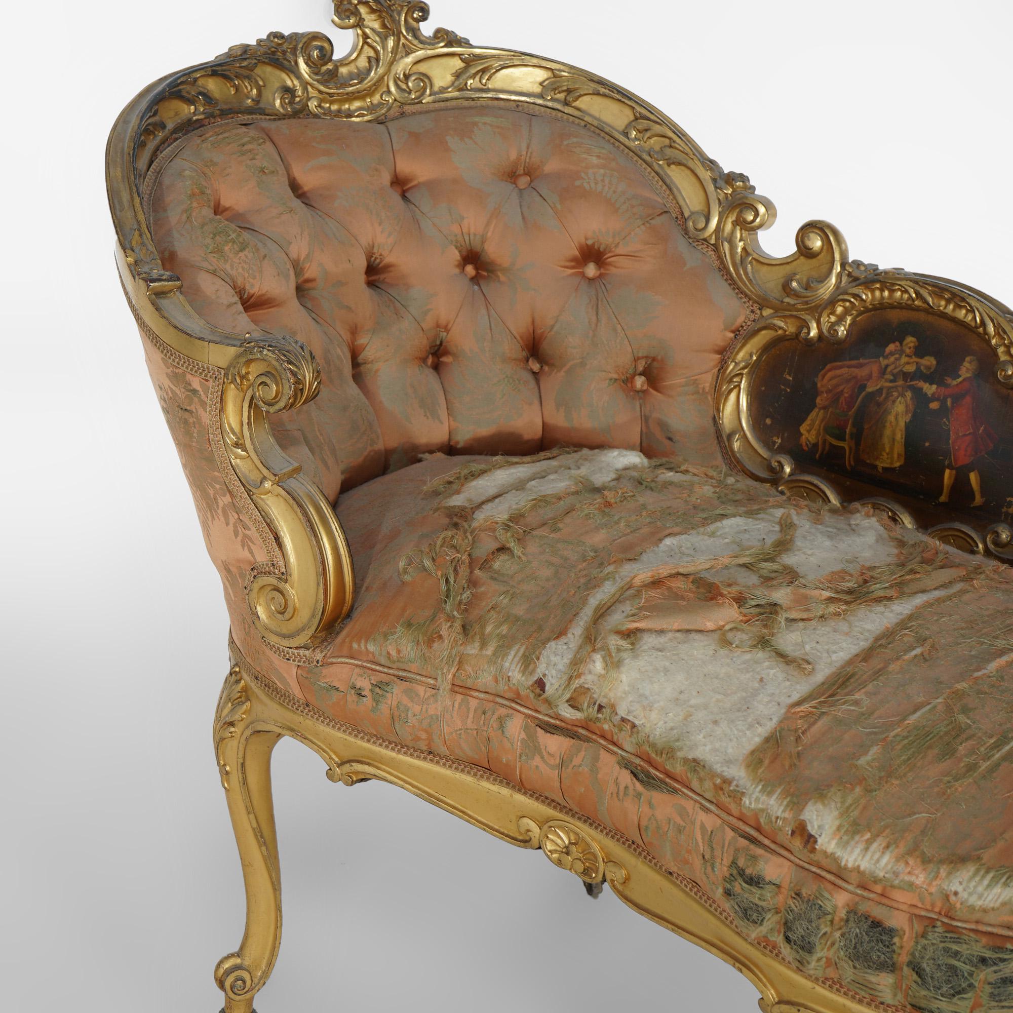 Early Antique French Rococo Vernis Martin & Giltwood Half-Recamier Settee 19th C For Sale 14