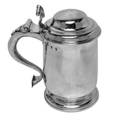Antigua jarra de cerveza con tapa de plata Jorge I Londres Inglaterra 1726