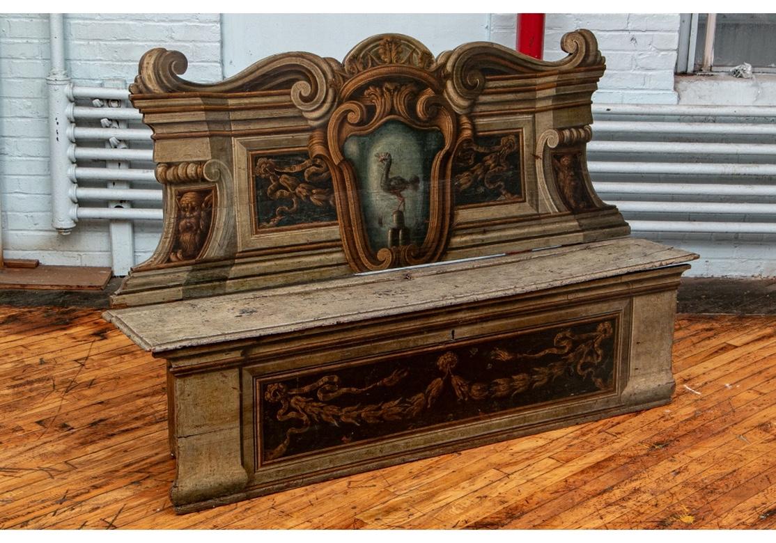 Early Antique Italian Cassapanca Painted Bench 7