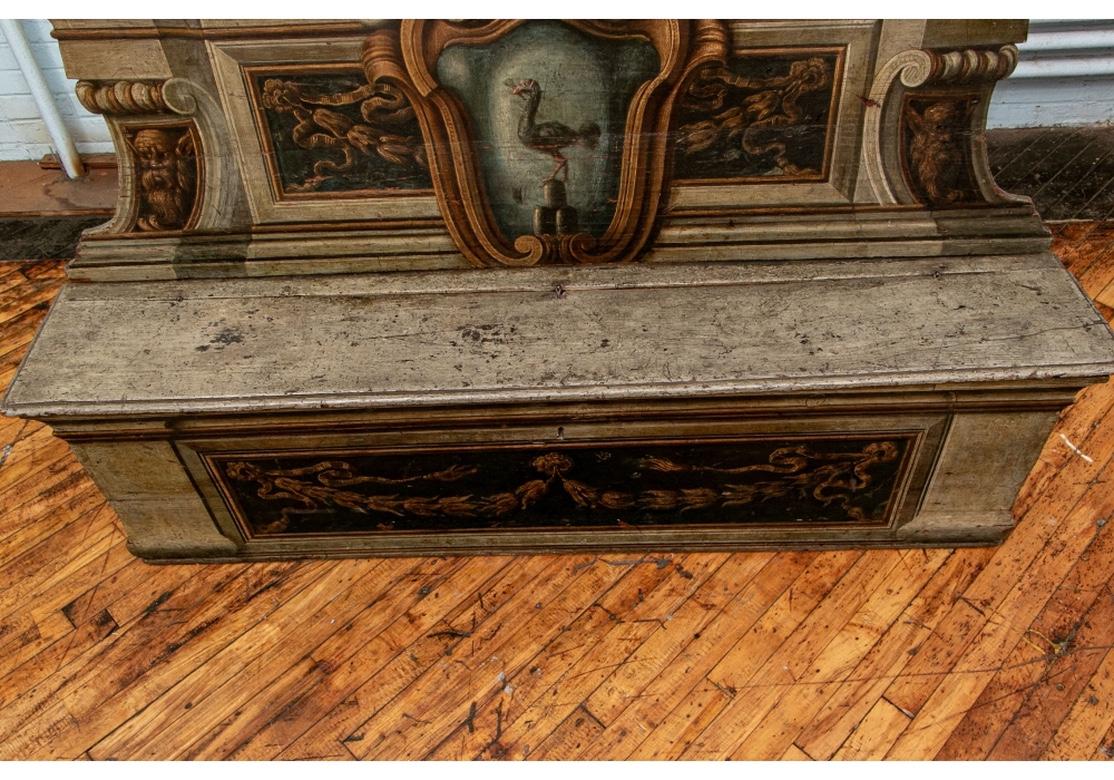 Wood Early Antique Italian Cassapanca Painted Bench
