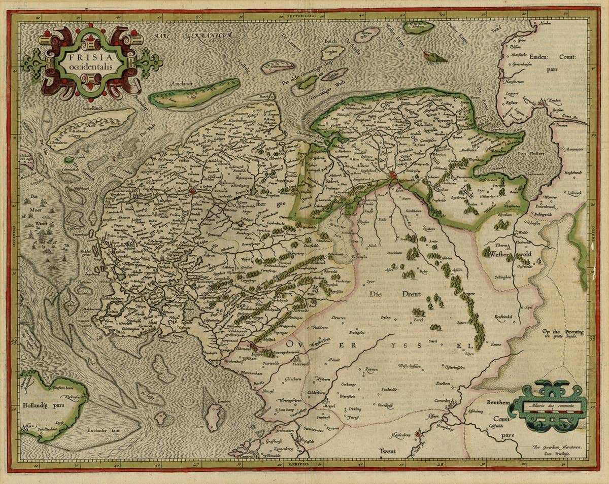 Early Antique Map of the Dutch Provinces of Friesland and Groningen, 1604