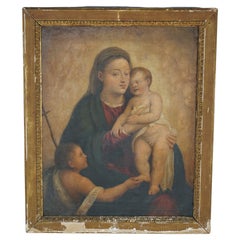 Early Antique Old Master Copy Oil On Canvas Madonna & Child Original Frame c1750